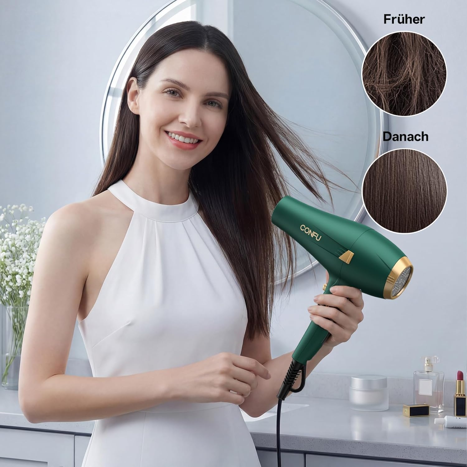 Thumbnail 2 de CONFU Profi Föhn Ionen-Haartrockner 2400 W mit Diffusor und Styling-Düse, 2 Geschwindigkeiten & 3 Heizstufen (grün)