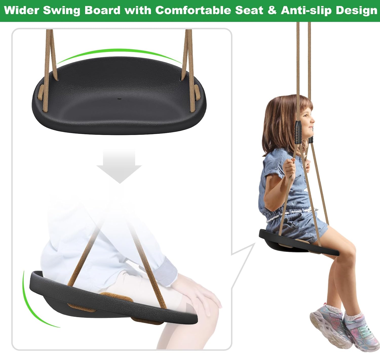 Detalle de BeneLabel 2er Schaukel – breite Kinderschaukel für Indoor/Outdoor, verstellbares Seil 150–200 cm, Tragkraft bis 272 kg