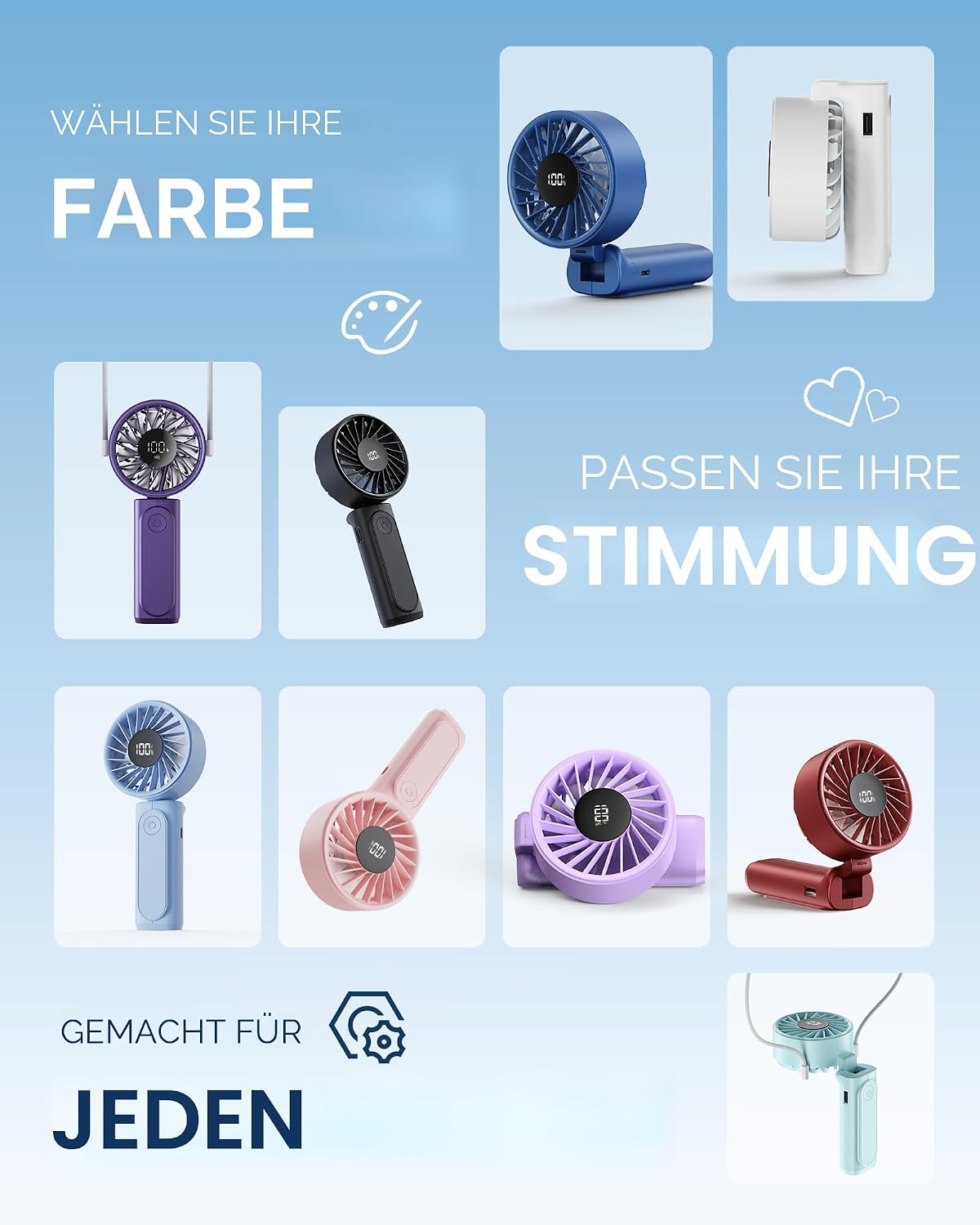 Detalle de Peiyuu Handventilator: Kompakter 3-in-1 Mini-Ventilator mit 4000 mAh Akku