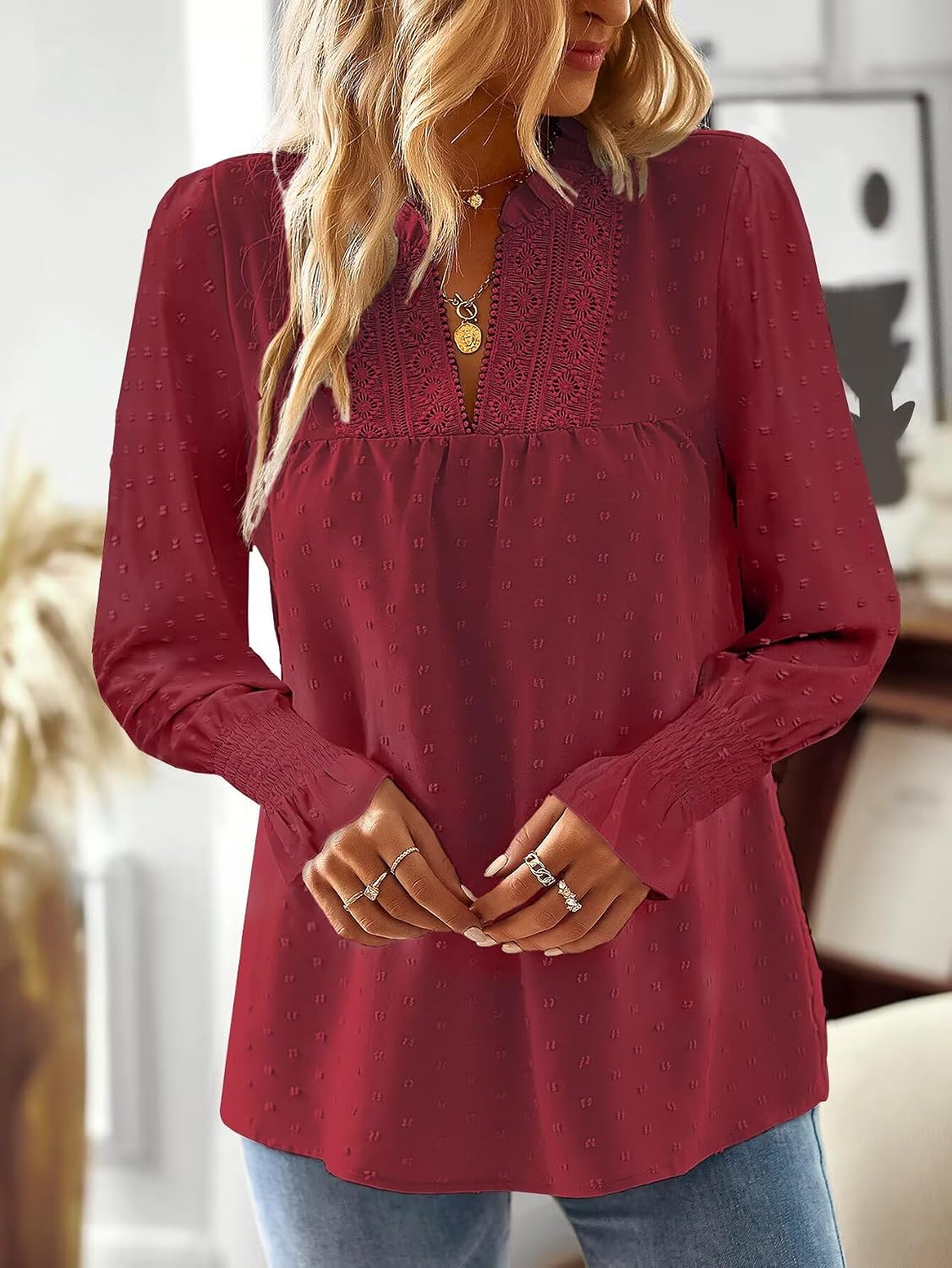 Thumbnail 4 de TUUHAW Camicia Donna con Pizzo Scollo V