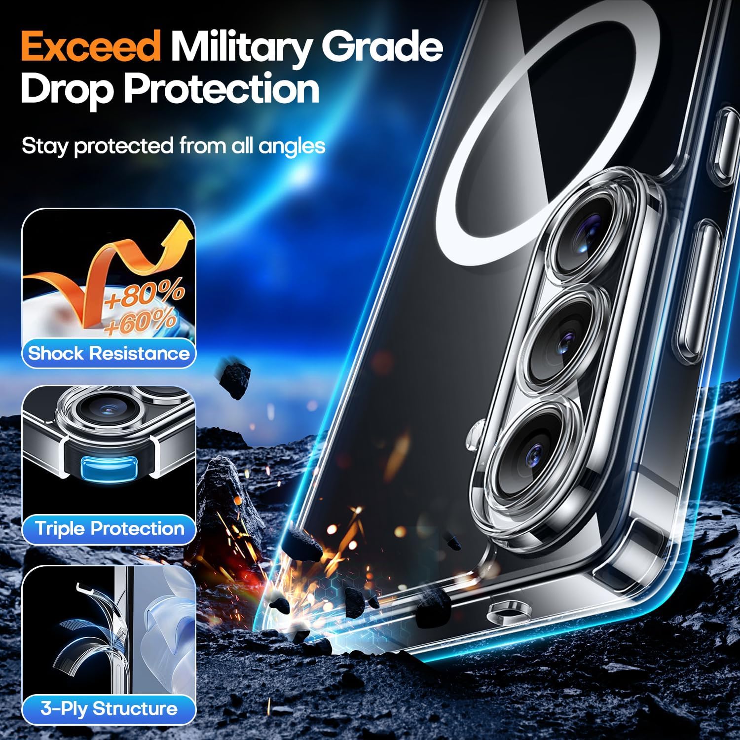 Detalle 2 de CANSHN Cover Magnetica Trasparente per Samsung Galaxy S26 (6.3”) con Airbag, compatibile MagSafe