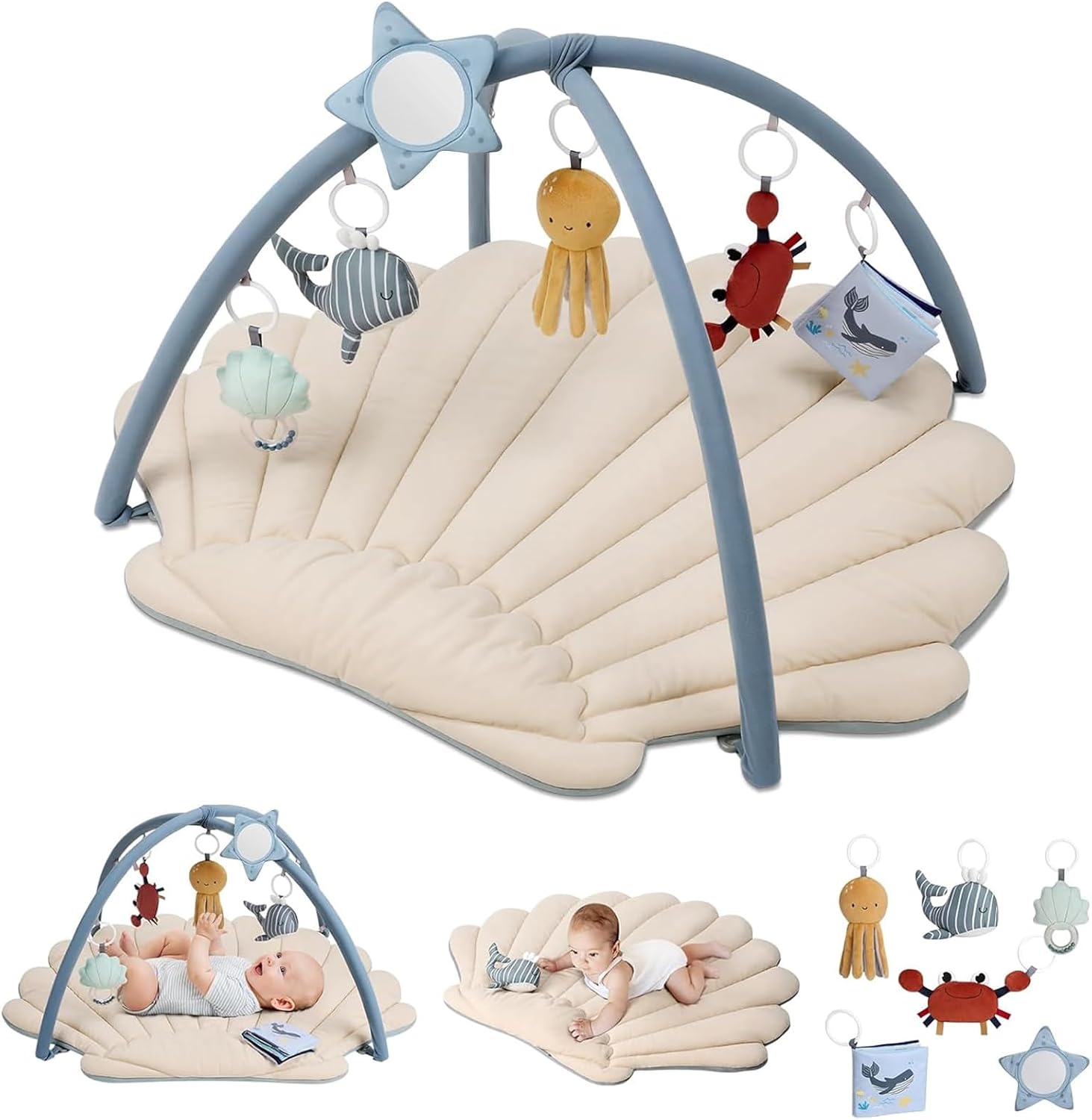 Thumbnail 5 de Blissful Diary tapis d’éveil bébé avec arche amovible (forme feuille) et 6 jouets suspendus – Beige avoine