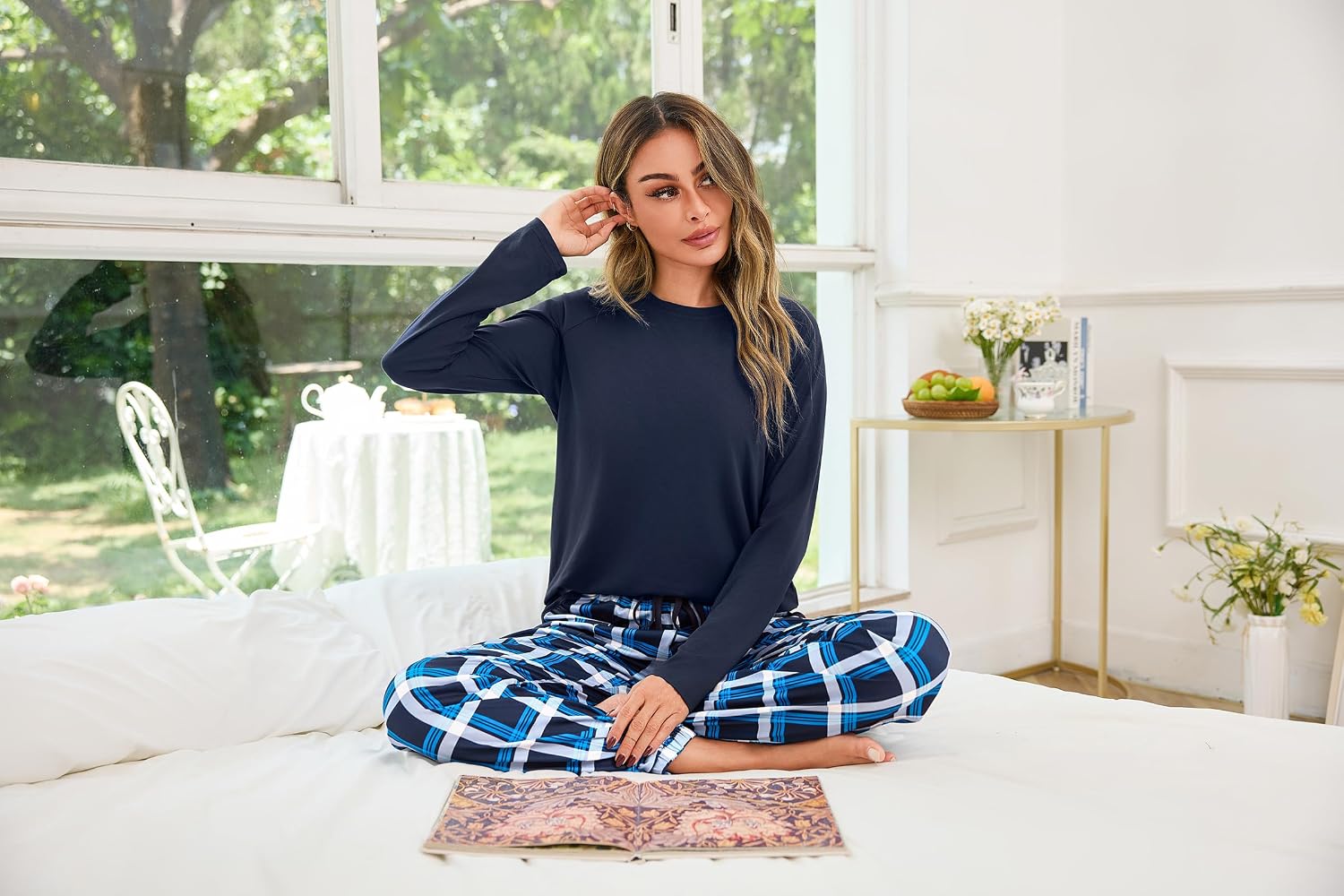 Detalle de Uniexcosm Chemise de Nuit Femme en Coton Manches Longues – Pyjama Hiver Rayé