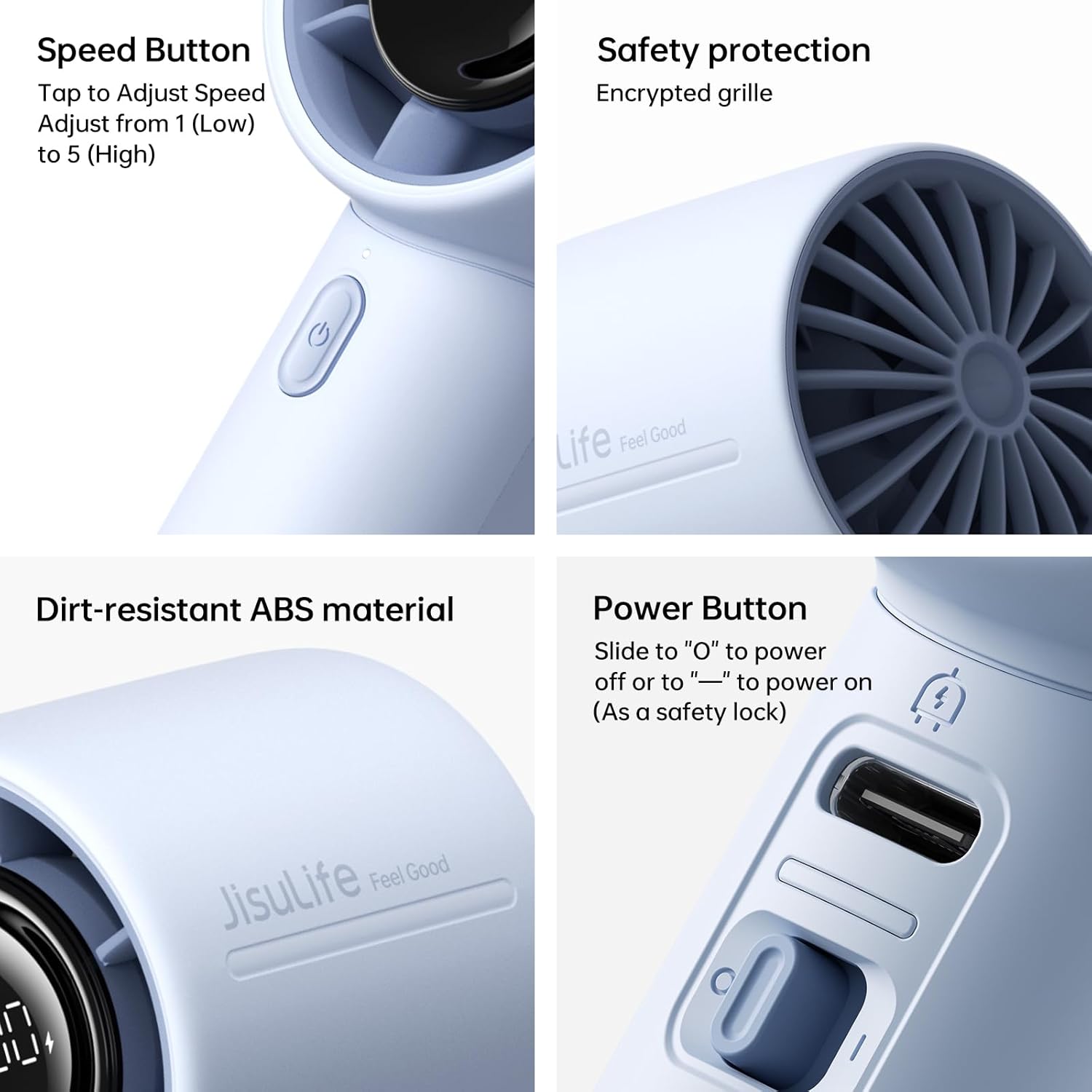 Thumbnail 6 de JISULIFE Portable Handheld Turbo Fan (5000mAh) – 5 Speeds, LED Display, 28H Runtime