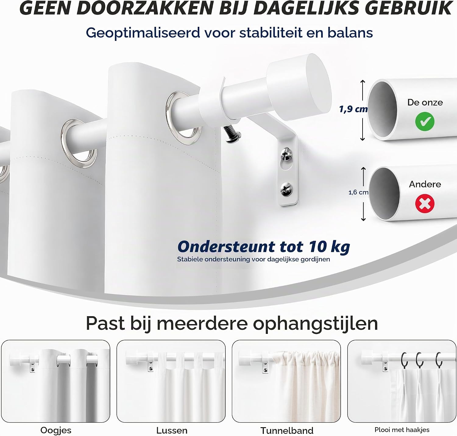Detalle de Deconovo FRSN000488Y-S797 uitschuifbare gordijnroede, wit metaal Ø19 mm