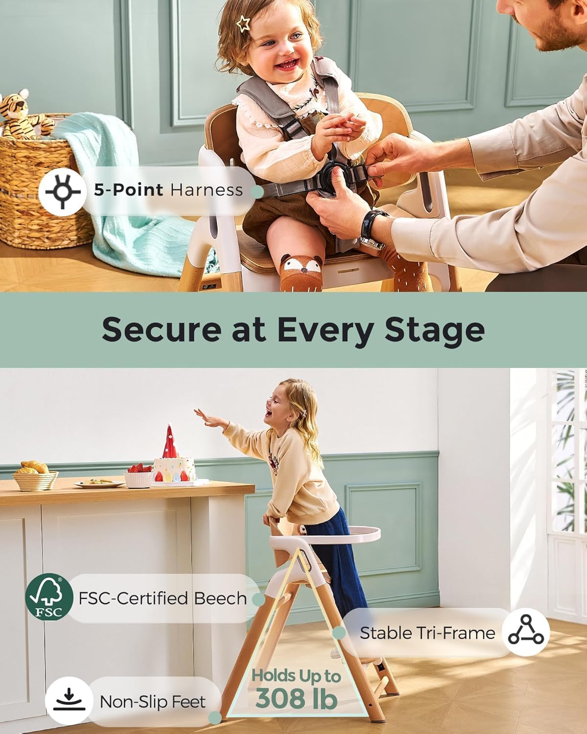 Thumbnail 5 de Momcozy DinerPal Wooden High Chair 140KG