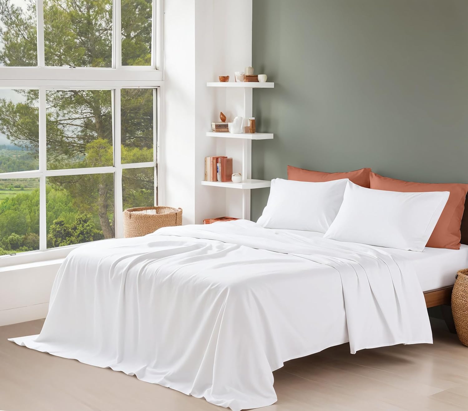 Thumbnail 1 de RUVANTI 100% Organic Cotton Percale Twin XL Sheets (GOTS Certified) — Deep Pocket 15" 3-Piece Set, Bright White