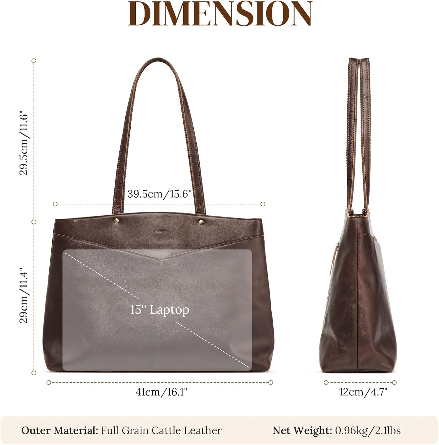 Thumbnail 2 de S-ZONE Genuine Leather Tote Bag for Women – Versatile Work & Travel Companion