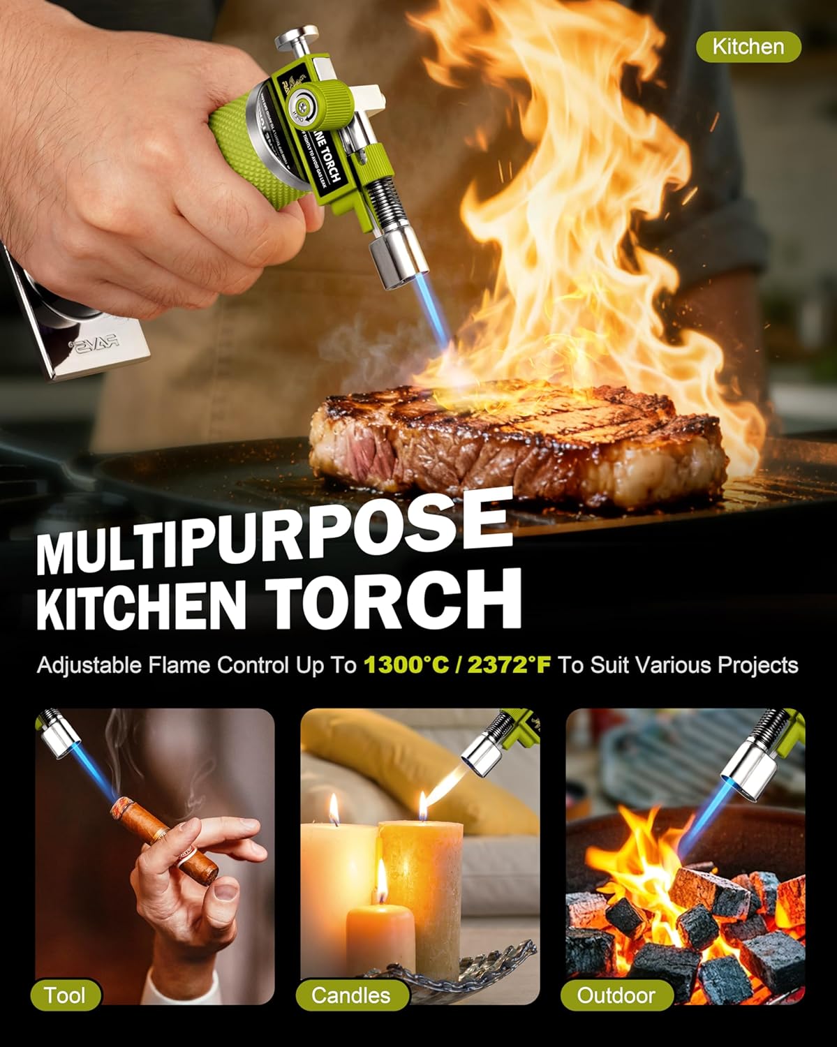 Detalle 2 de RAVS Dual Flame Butane Torch Lighter: Refillable Kitchen Torch with Adjustable Flame