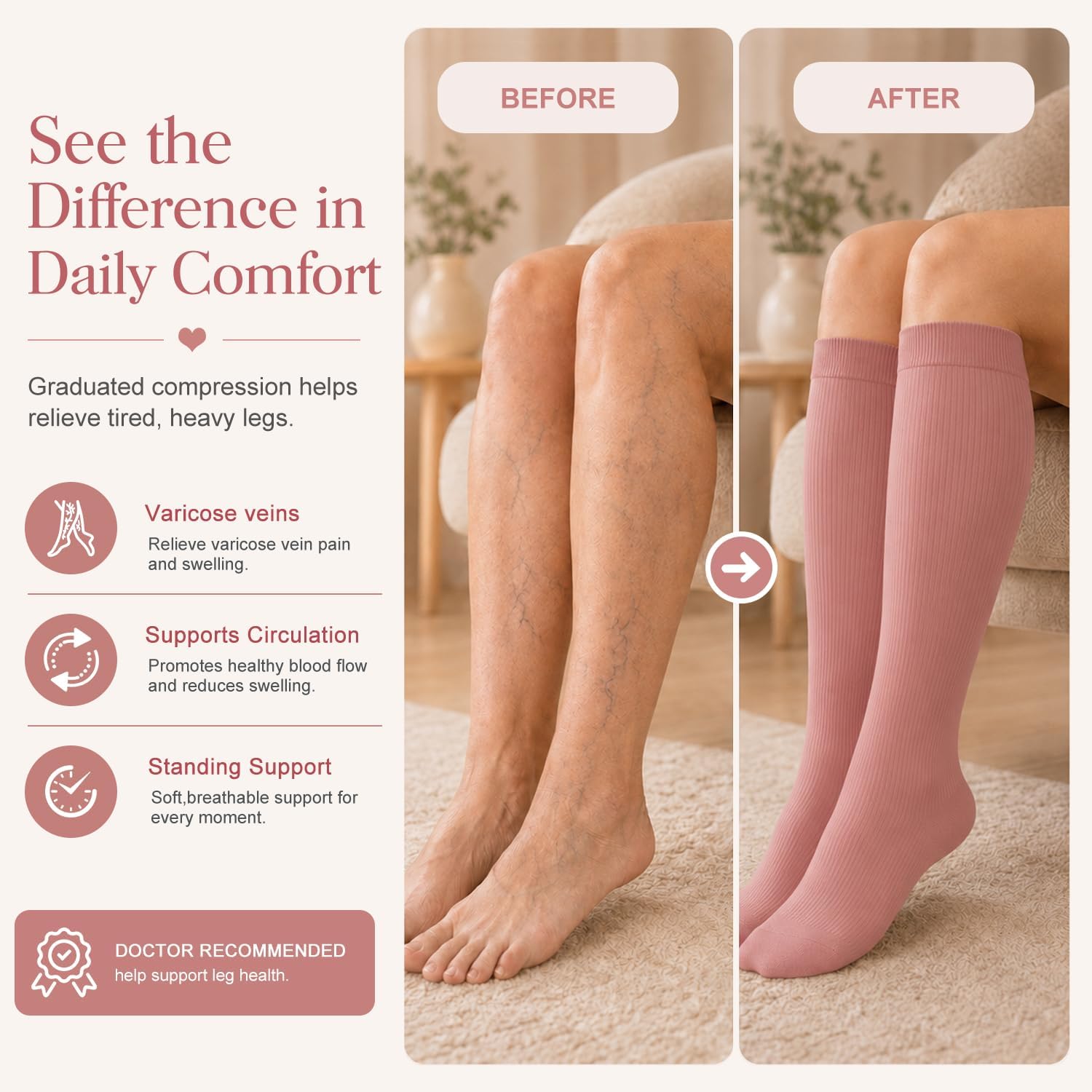 Detalle de Laite Hebe 4 Pairs Compression Socks for Women & Men (15-20 mmHg) — All-Day Support for Nurses, Runners, and Busy Hands