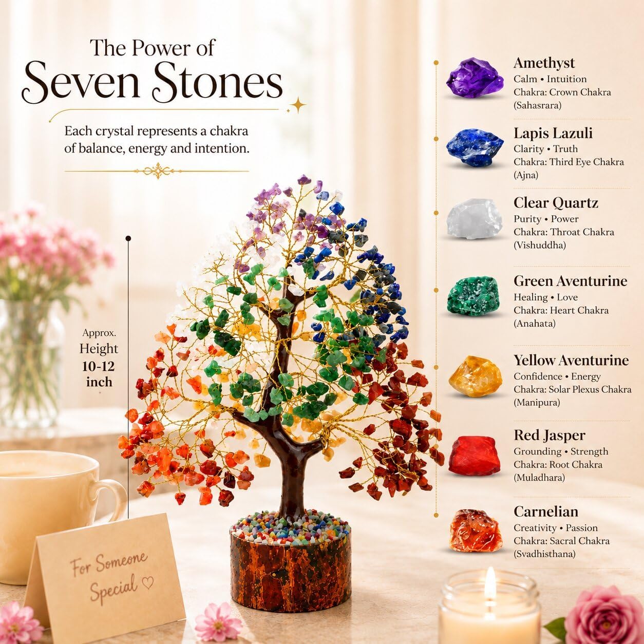 Detalle 2 de Crocon CTR010a 7 Chakra Crystal Tree of Life, Handmade Tabletop Decor