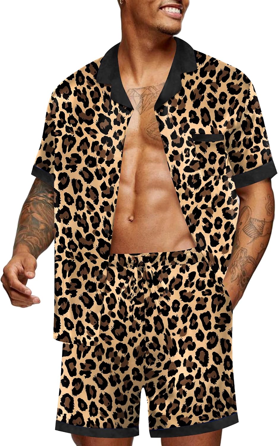 Detalle de Ekouaer Men's Satin Pajama Set