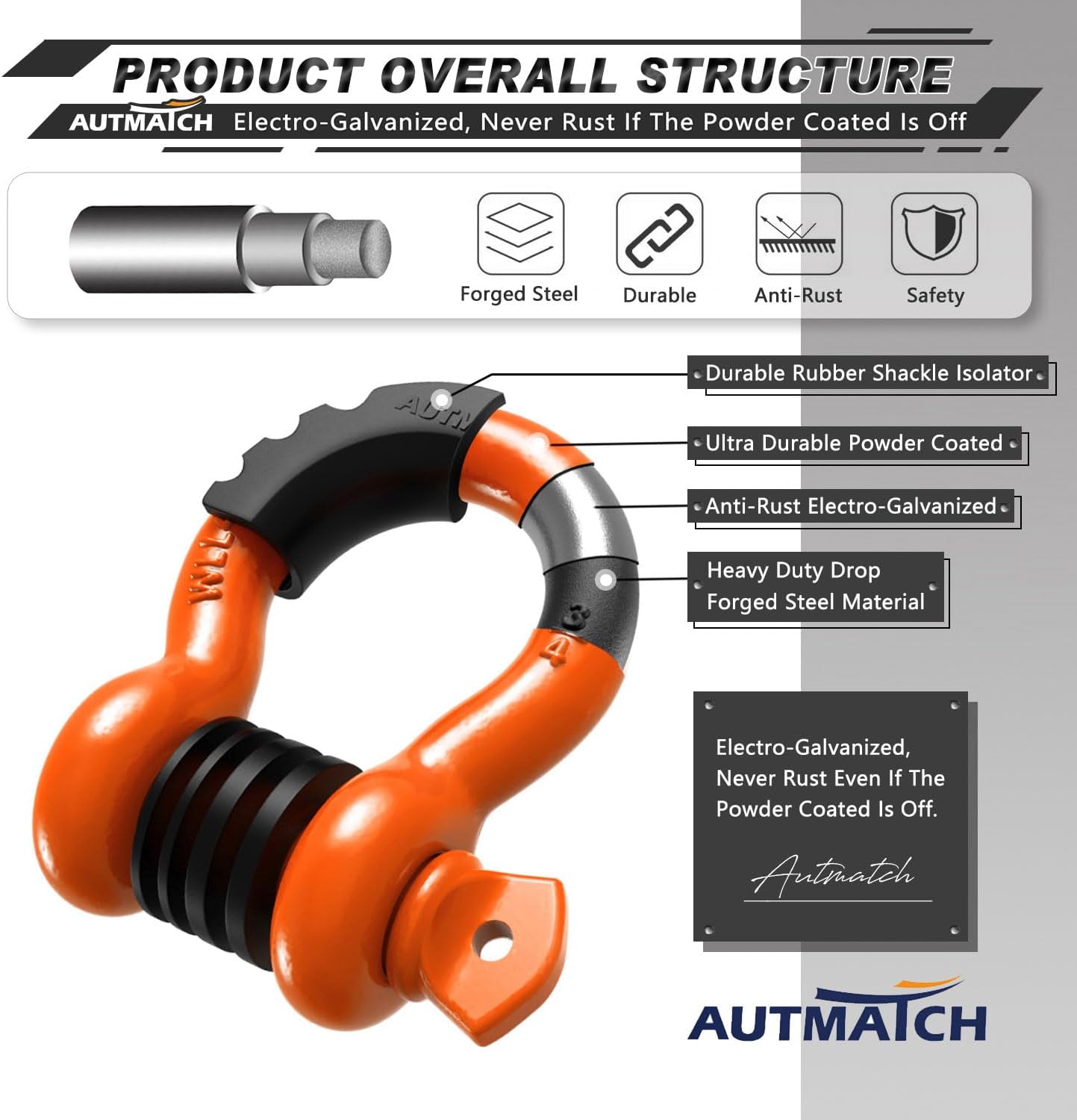 Detalle de AUTMATCH 3/4" D Ring Shackle (2 Pack) with 7/8" Screw Pin and Isolator Washers Kit