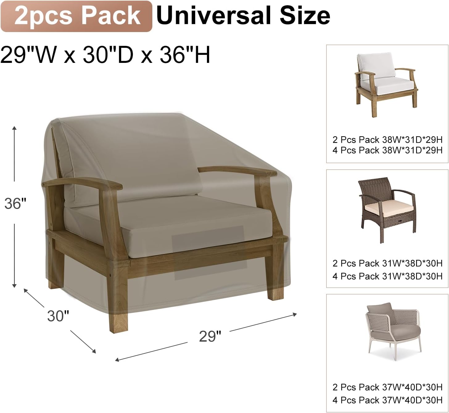 Detalle 2 de Mrrihand MHD-289 Patio Chair Covers, Waterproof Brown Oxford Fabric, 2-Pack