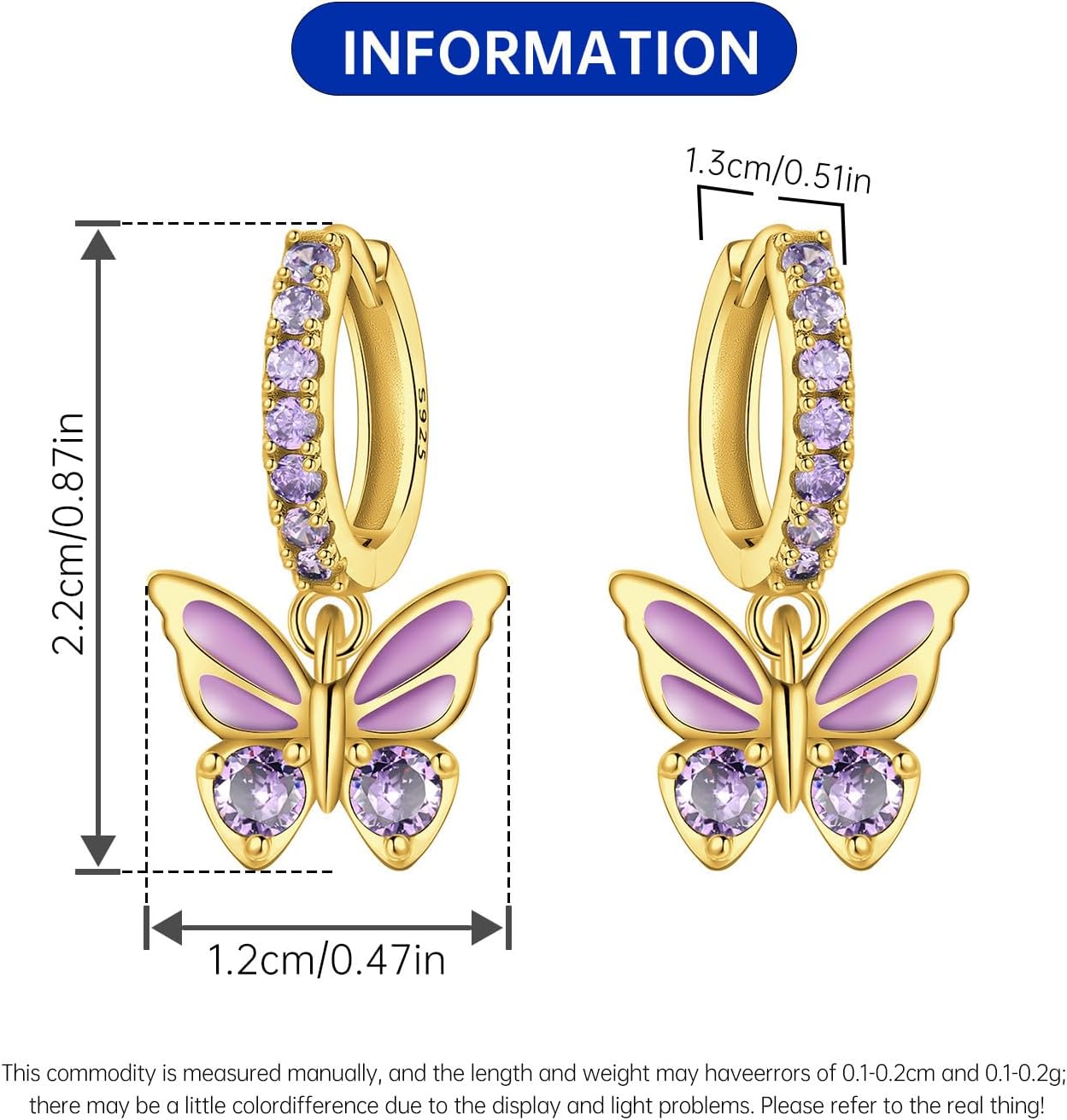 Detalle de CYCUFF 925 Sterling Silber Hoop Ohrringe – bunte Cubic Zirkonia, hypoallergen, Geschenkbox