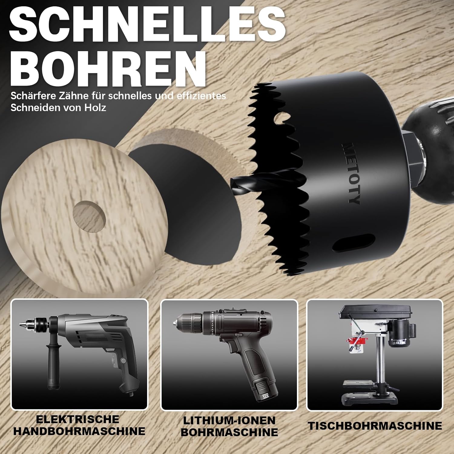 Thumbnail 5 de METOTY 9-teiliges Bi-Metall Lochsäge-Set (25–51 mm) für Holz, Gipskarton & Kunststoff