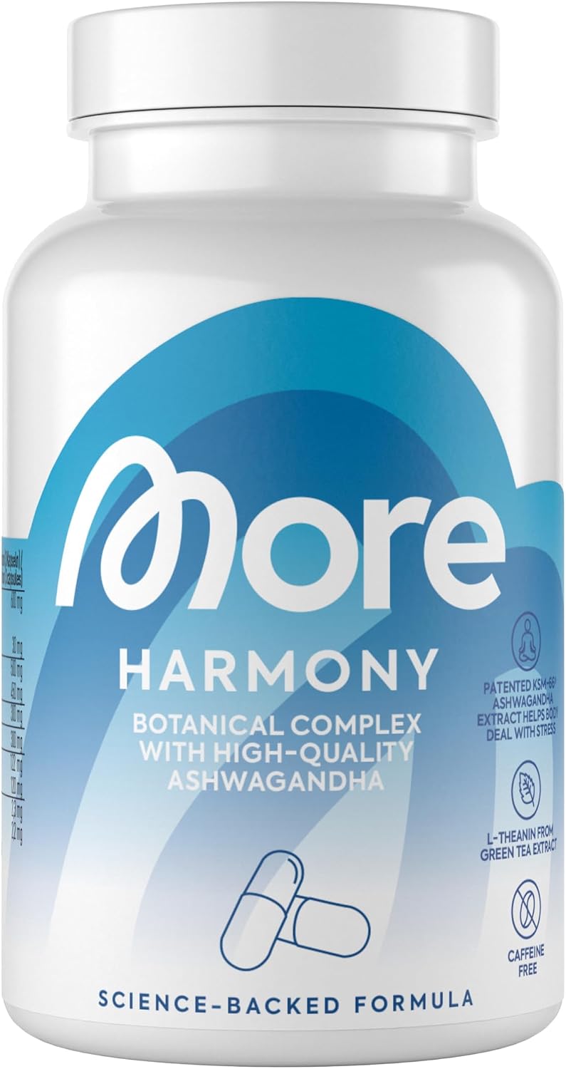 Detalle de MORE Harmony Harmony 90 Kapseln mit Ashwagandha KSM-66, Melissenblüten und Maca – vegan
