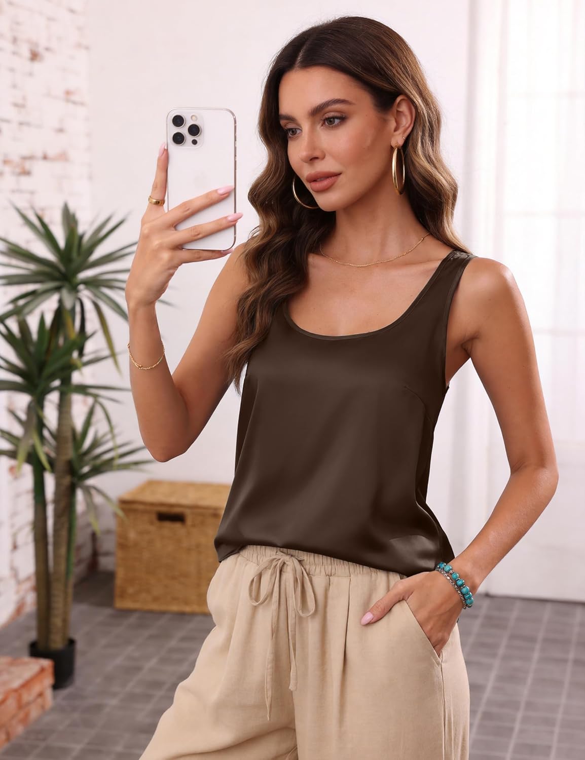 Thumbnail 2 de Aottori débardeur satin femme à col en U, ample et sans manches