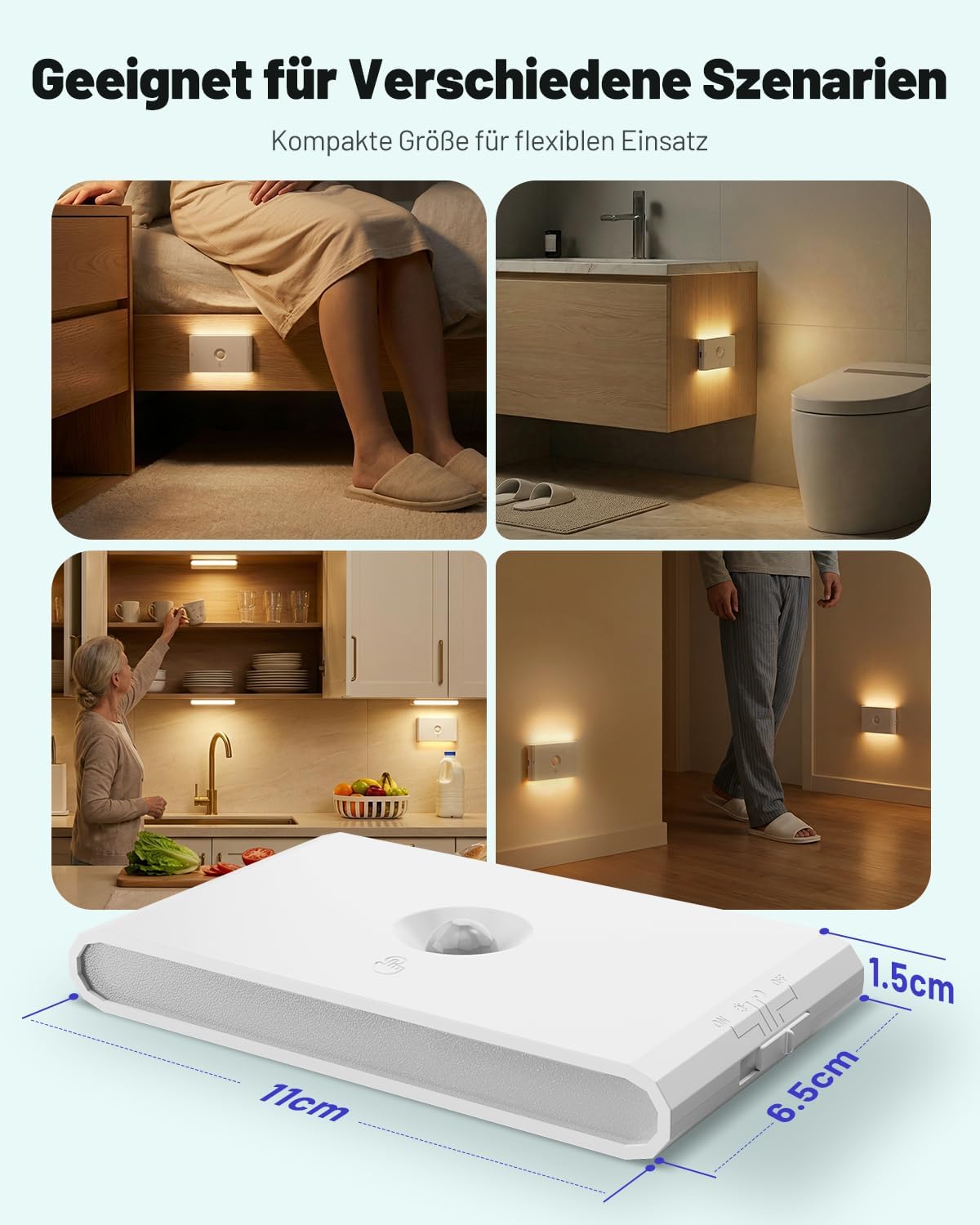 Thumbnail 6 de Treppenbeleuchtung mit Bewegungsmelder & Dämmerungssensor (6er-Set) – dimmbares LED Nachtlicht mit Akku