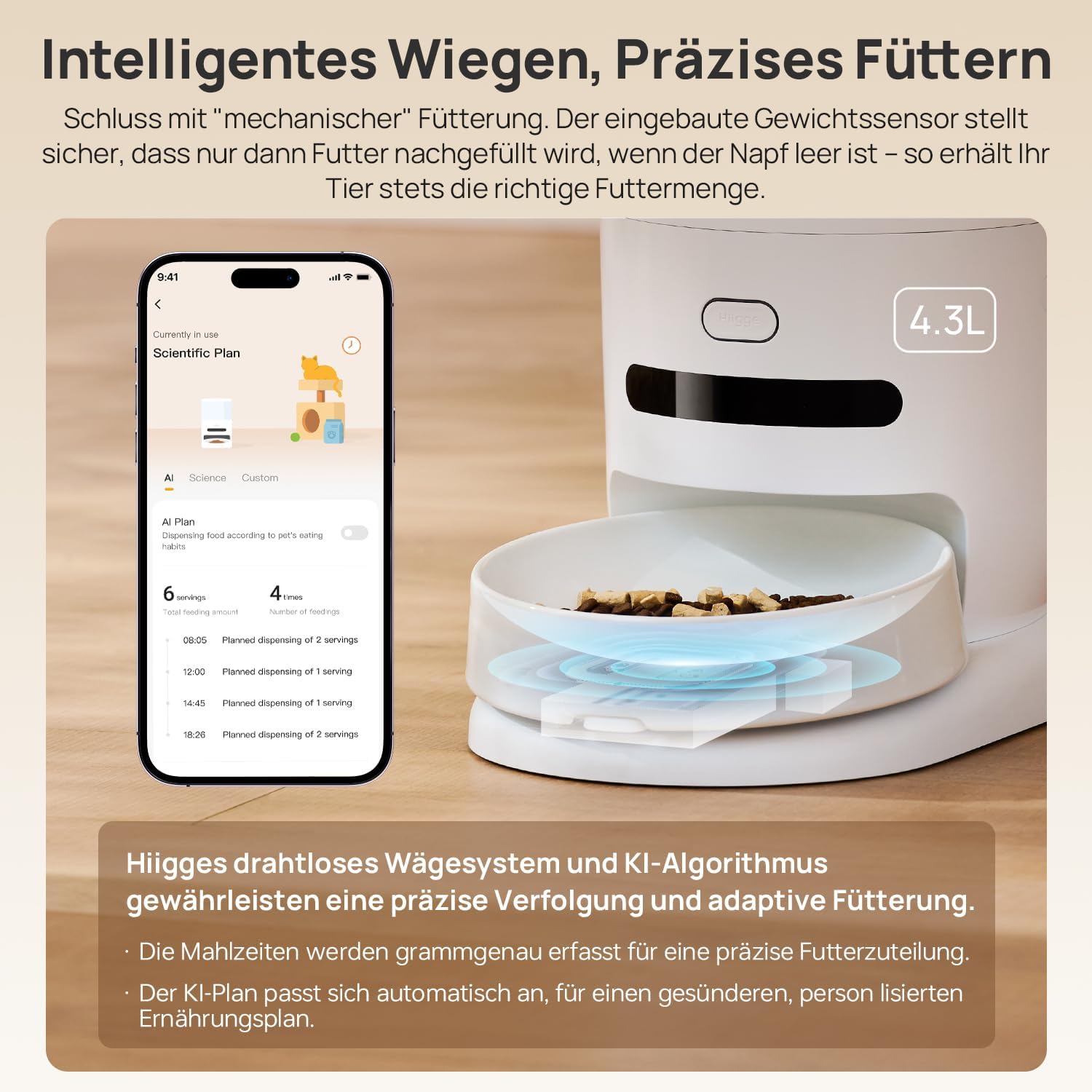 Thumbnail 1 de Hiigge Futterautomat Katze Kabellos 4.3L – Keramikschale, App-Steuerung, Wiegesystem, 120 Tage Akkulaufzeit, Weiß