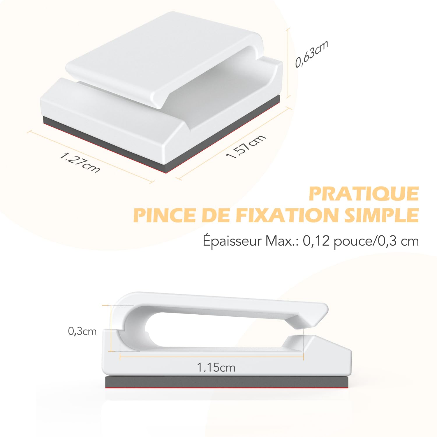 Detalle de AGPTEK lot de 60 clips de câbles adhésifs réglables pour organiser fils (bureaux, PC, voiture, maison) — blanc