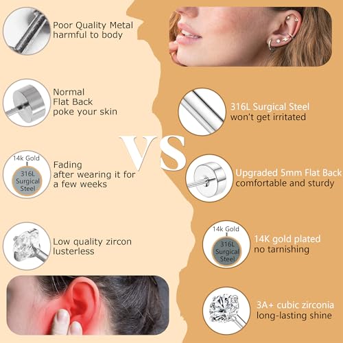 Detalle de Diamday: 15 Pares de Pendientes de Acero Quirúrgico para Mujer – Aros Dorados y Piercings de Cartílago