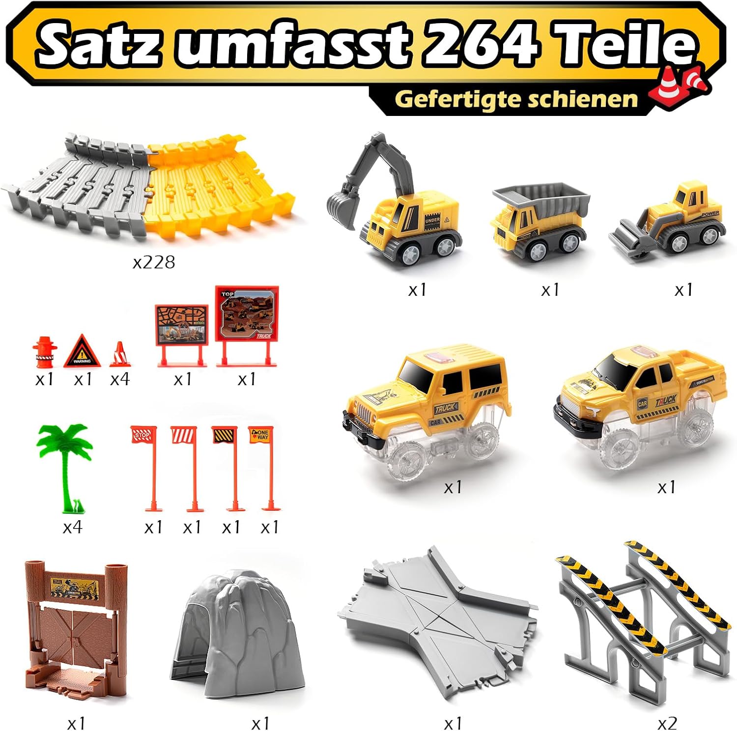 Thumbnail 3 de Autorennbahn 264 Teile DIY Rennbahn für Kinder