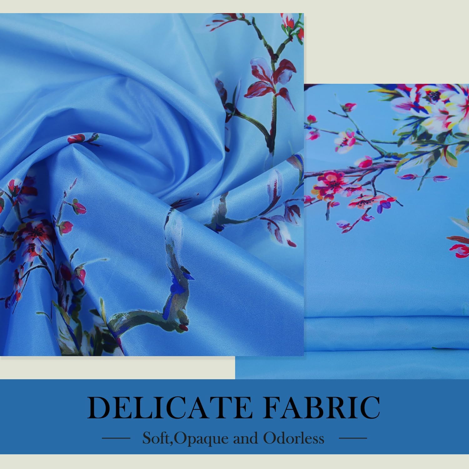 Thumbnail 1 de LIVETTY Ombre Blue Bird Extra Long Shower Curtain 200cm × 200cm with 12 Hooks