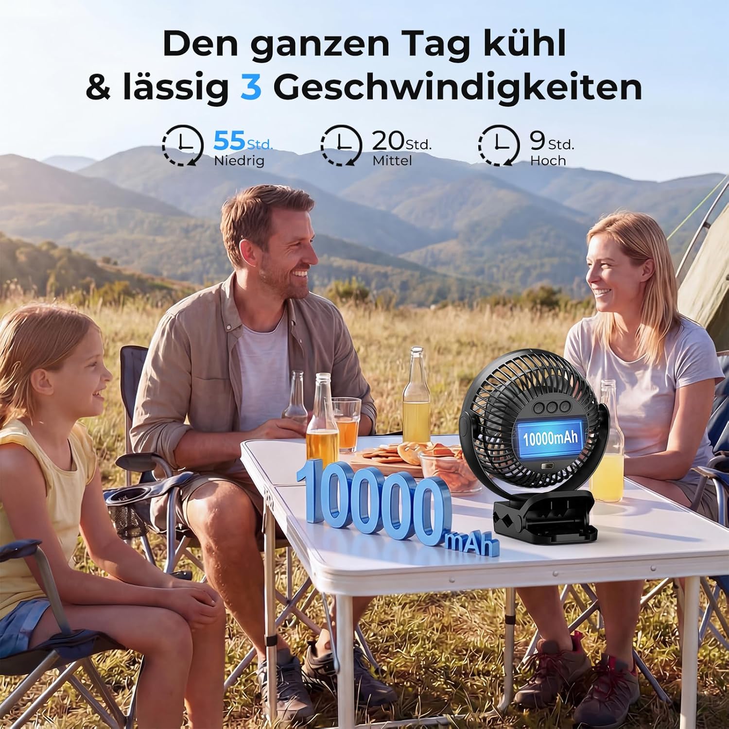 Thumbnail 1 de Sumairs 5.5" Clip-on Rechargeable Camping Fan (10,000mAh) with Remote, LED & Power Bank