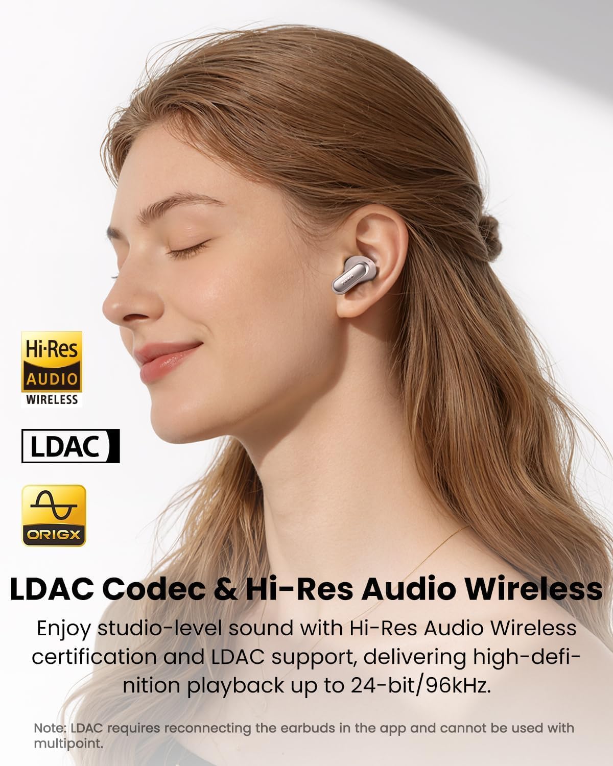 Detalle 2 de TOZO NC20 Pro kabellose Bluetooth-Kopfhörer (LDAC, adaptives ANC, Smart-Touchscreen, IPX8) in Roségold