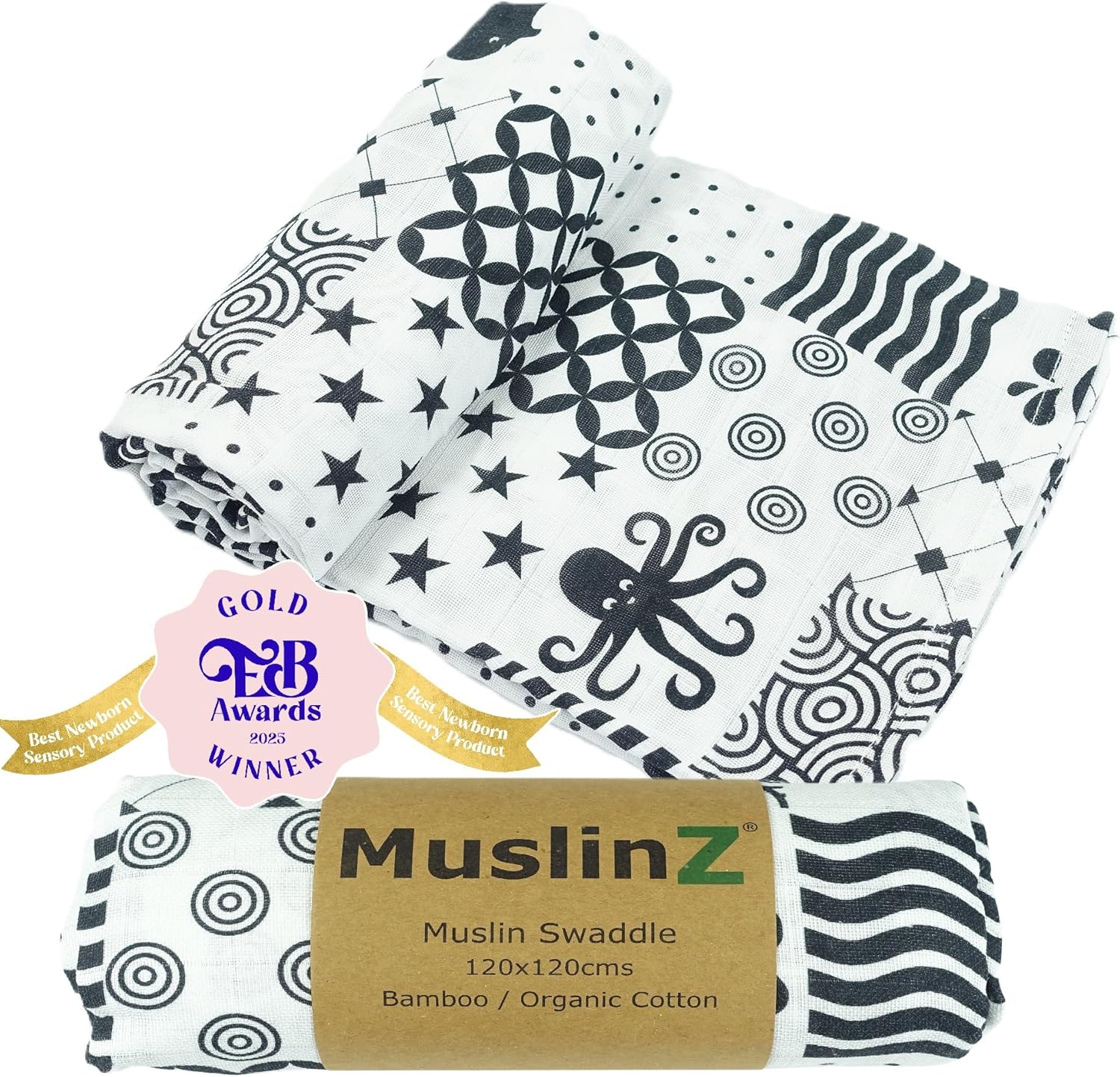 Thumbnail 6 de MuslinZ Newborn Sensory Muslin Squares 120x120 cm in Black & White