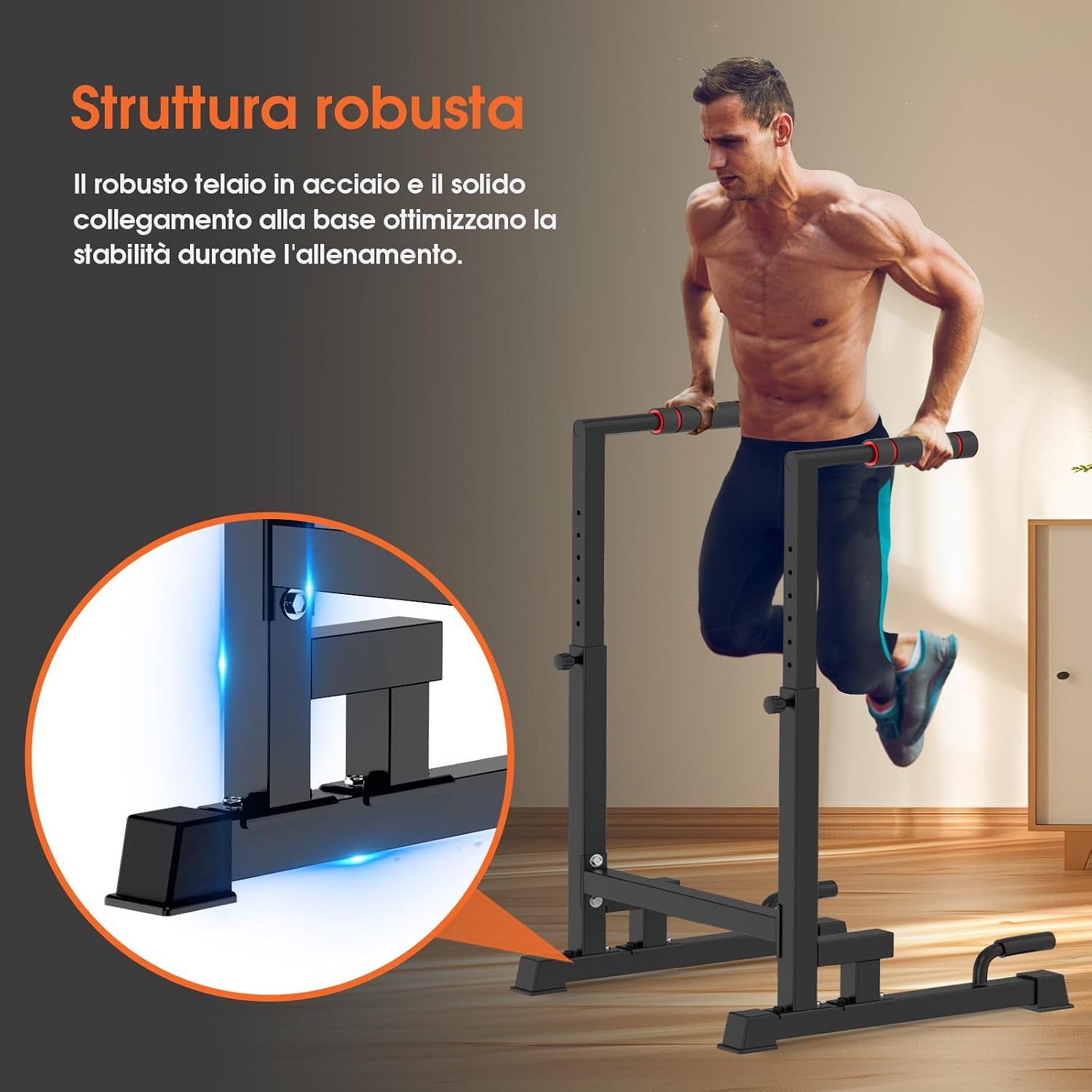 Detalle 2 de DH FitLife barres de dips réglables FitLife (100–130 cm, 9 niveaux)