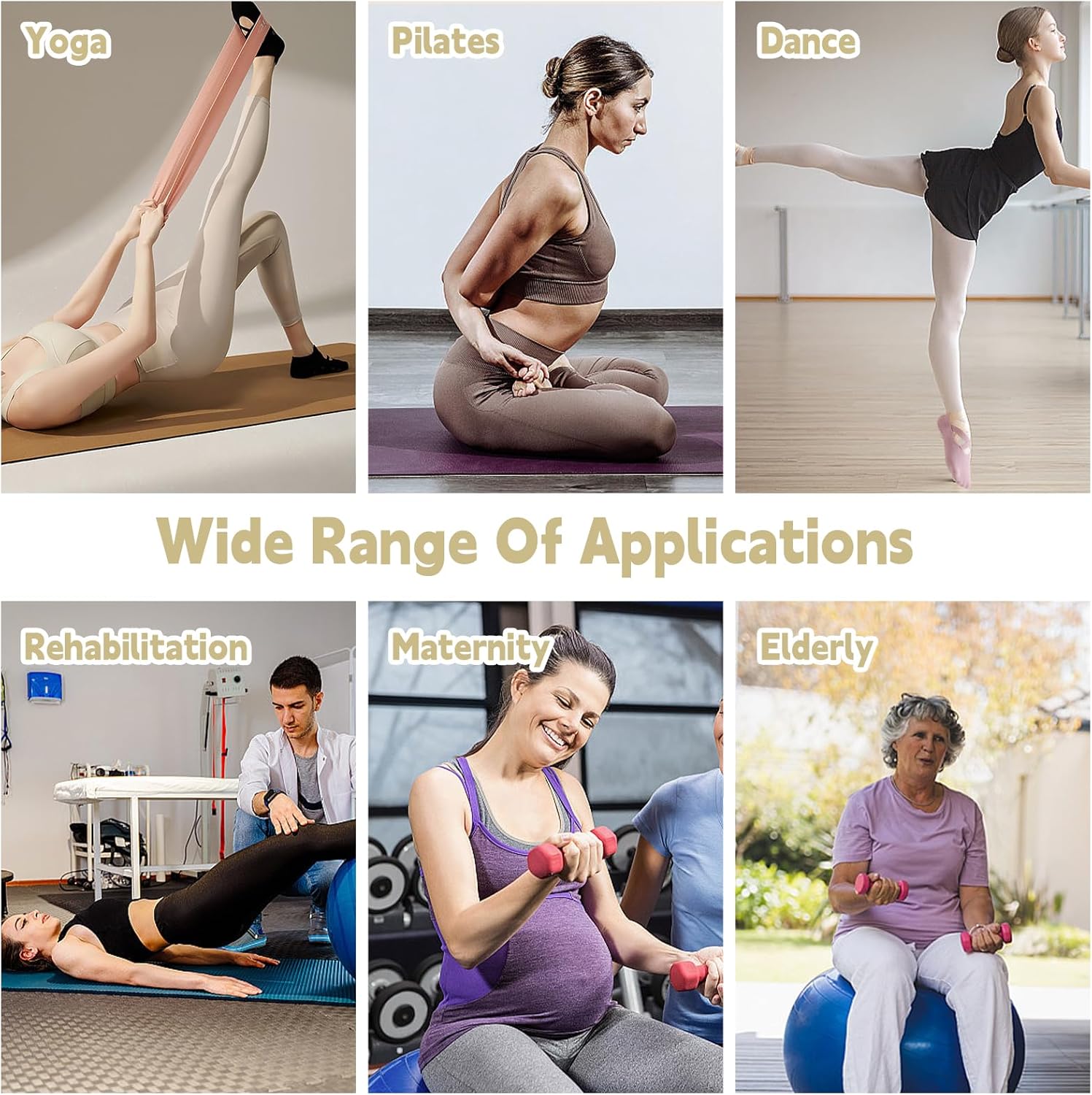 Thumbnail 5 de FICOFISE 6 Paar Rutschfeste Yoga Socken – Anti-Rutsch-Sohlen, atmungsaktiv, Kreuzgurten, Damen EU 34-40 (6 Farben)