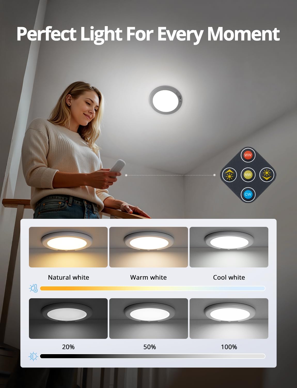 Thumbnail 6 de Combuh TL070 Rechargeable Motion Sensor Ceiling Light, IP44, Dimmable