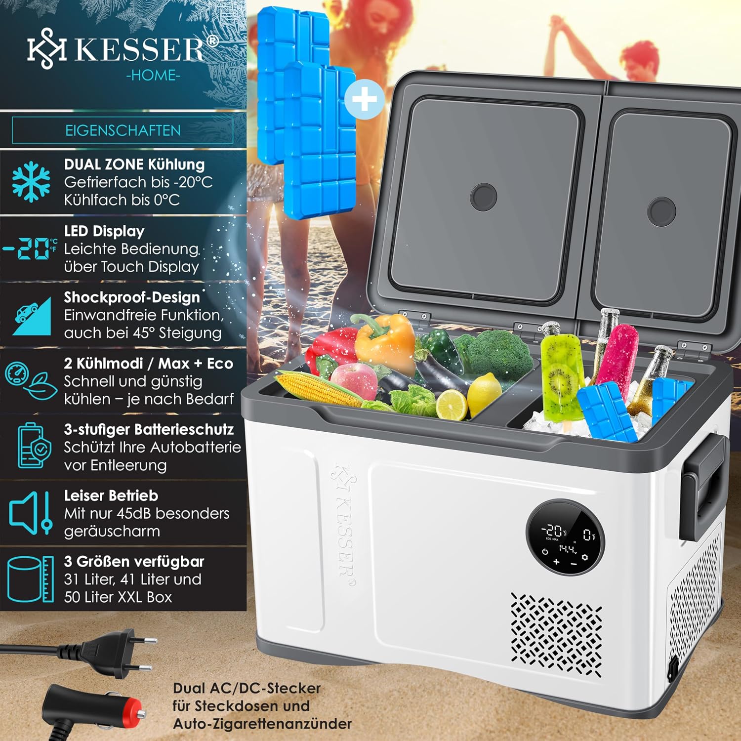 Detalle 2 de KESSER Kompressor Kühlbox Doppelzone bis -20 °C