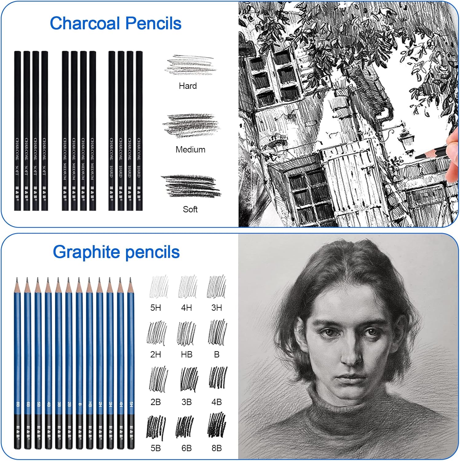 Thumbnail 3 de H & B 75 pezzi set matite da disegno – Kit professionale per principianti e artisti