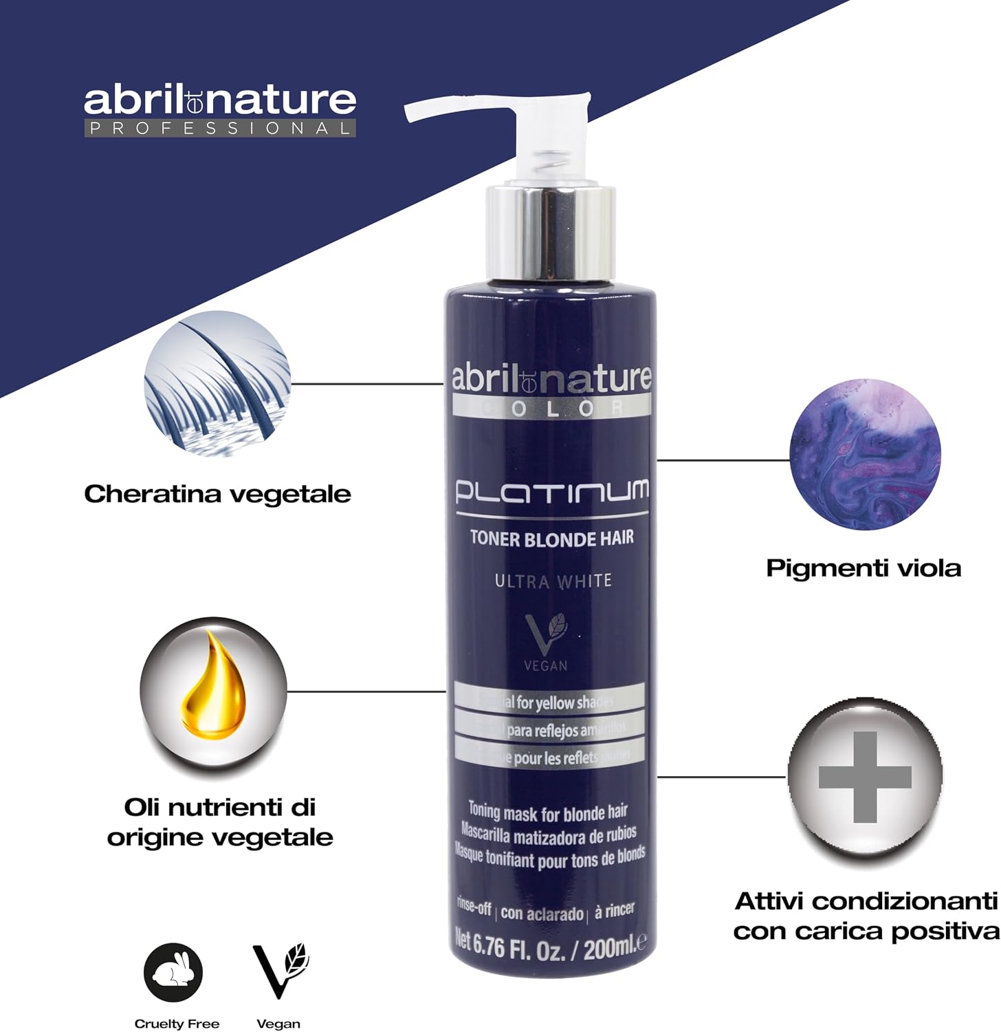 Detalle de abril et nature - Platinum Maschera Professionale per Capelli Biondi, Decolorati e con Meches o Canizie (Neutralizzante Viola) – 200 ml