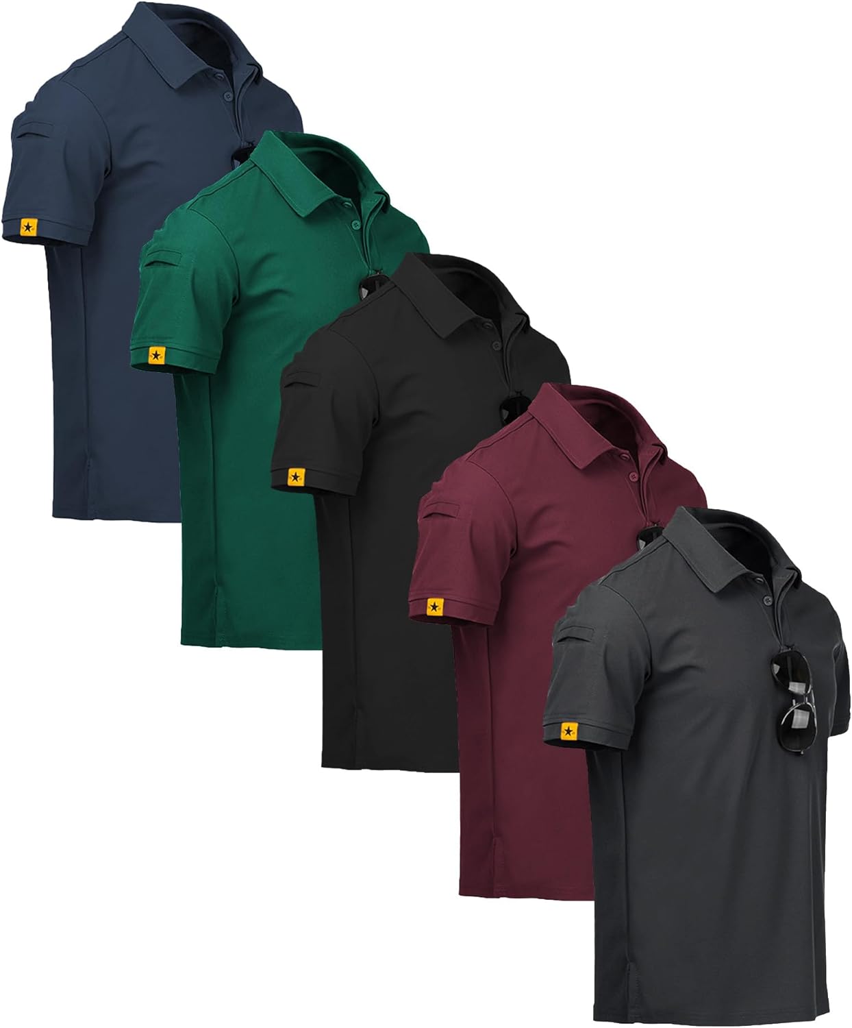 Detalle de ZITY 5 Pack Men’s Short Sleeve Polo Shirts (Moisture-Wicking) for Golf, Tennis, and Everyday Wear