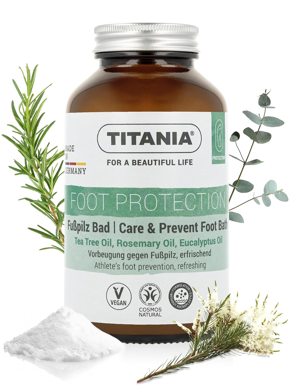 Detalle de TITANIA Fußbadesalz 325 g mit Teebaumöl – natürliche Fußpflege gegen Fußpilzprävention