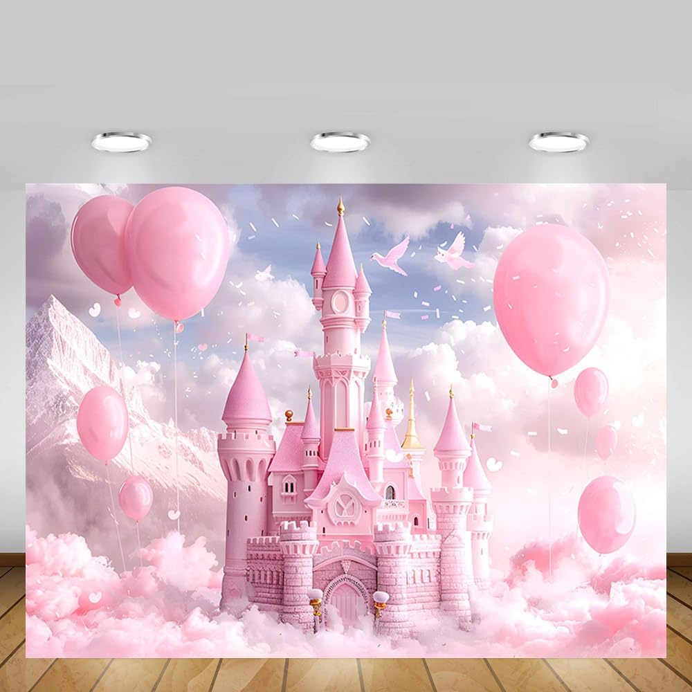 Thumbnail 3 de MEHOFOND 7x5ft Girls Birthday Photo Background (Pink Balloons & Castle)