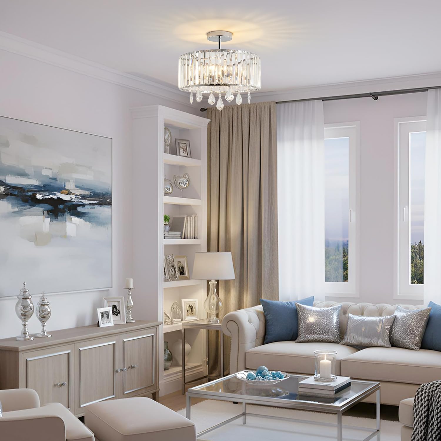 Thumbnail 6 de ANWIO Chandelier Lampshade in Silver for E27 Ceiling Fittings