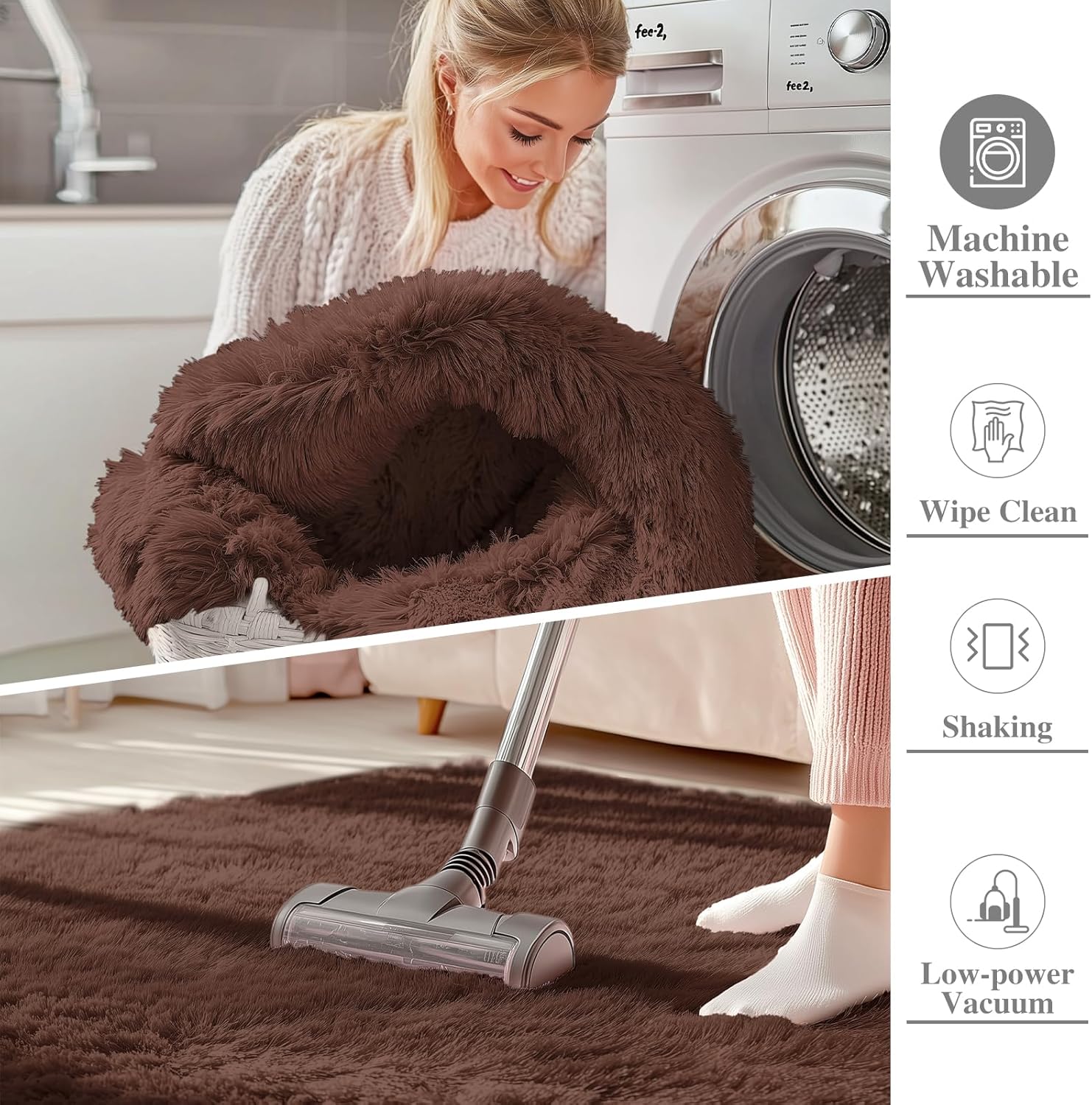 Thumbnail 2 de Homaxy Fluffy Shaggy Round Rug 160 cm – Coffee, Non-Slip, Machine Washable