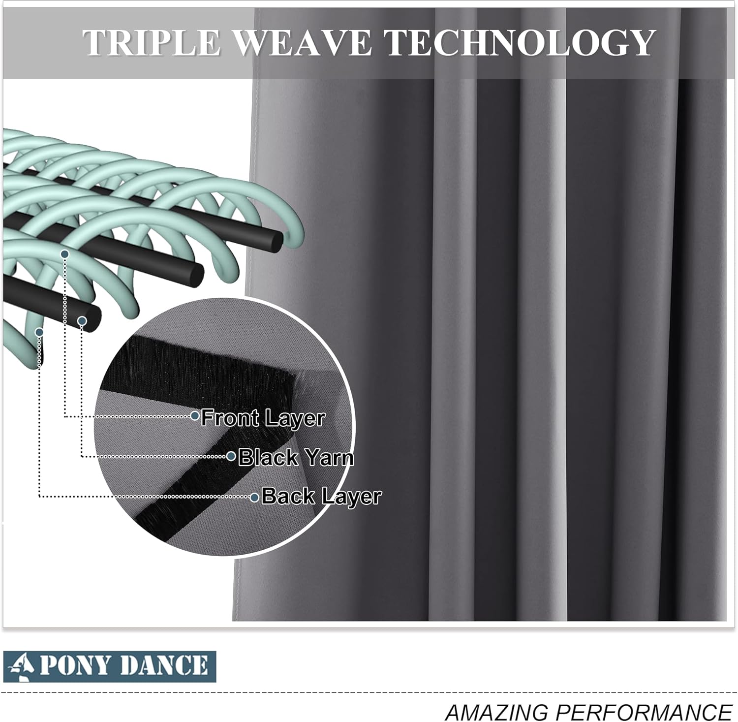 Thumbnail 6 de PONY DANCE Grey Blackout Curtain 72in drop, eyelet 🪟