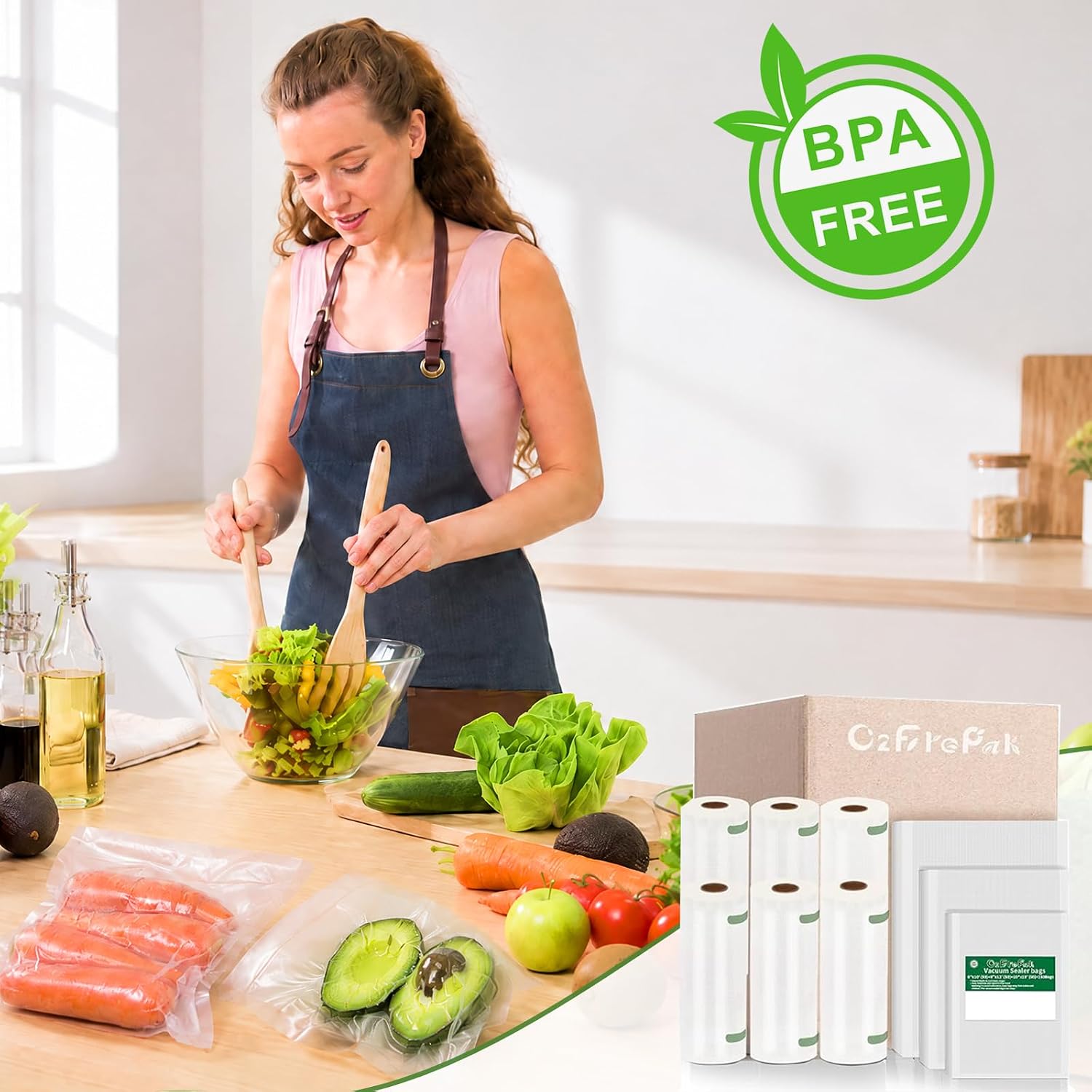 Detalle 2 de O2frepak 200Bags-Quart Size8"x12" Vacuum Sealer Bags, BPA-Free PA+PE, 200 Count
