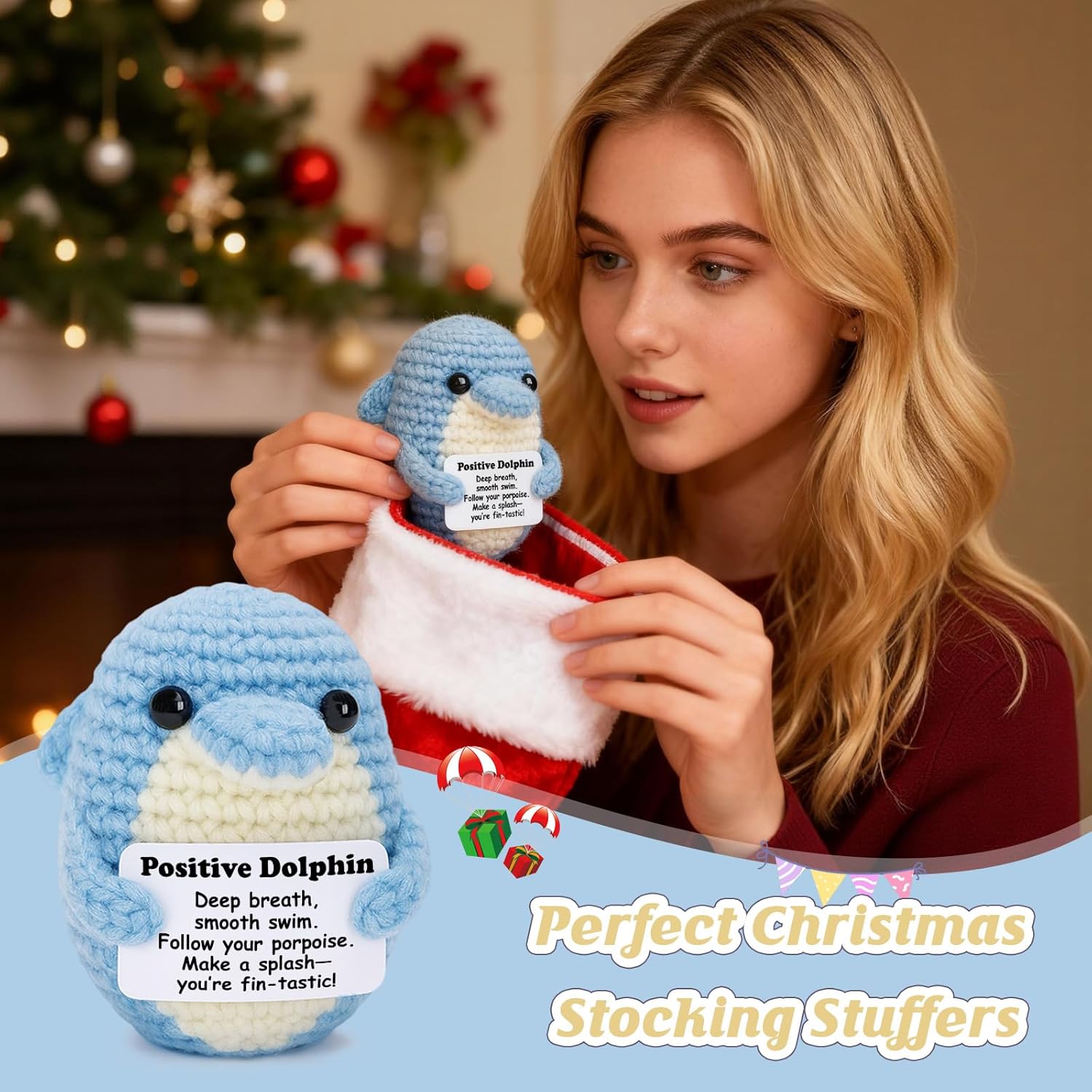 Thumbnail 3 de Weming Positive Crochet Dolphin Plush with Inspirational Card