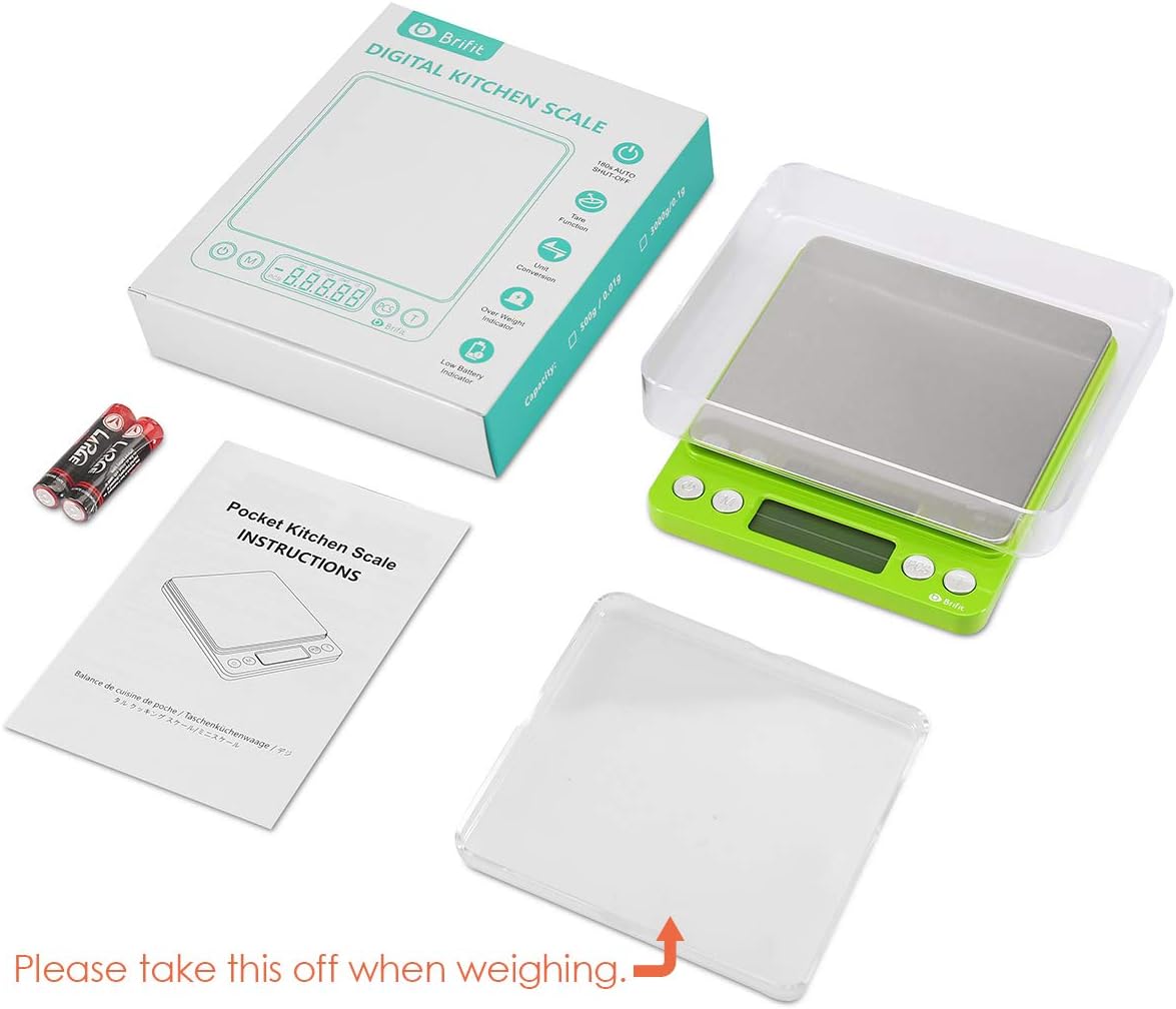 Thumbnail 6 de AMIR Digitale Taschenwaage 500 g × 0,01 g – Feinwaage mit LCD, 6 Einheiten, PCS-Zählung, Tara-Funktion, 2 Ablagen, grün