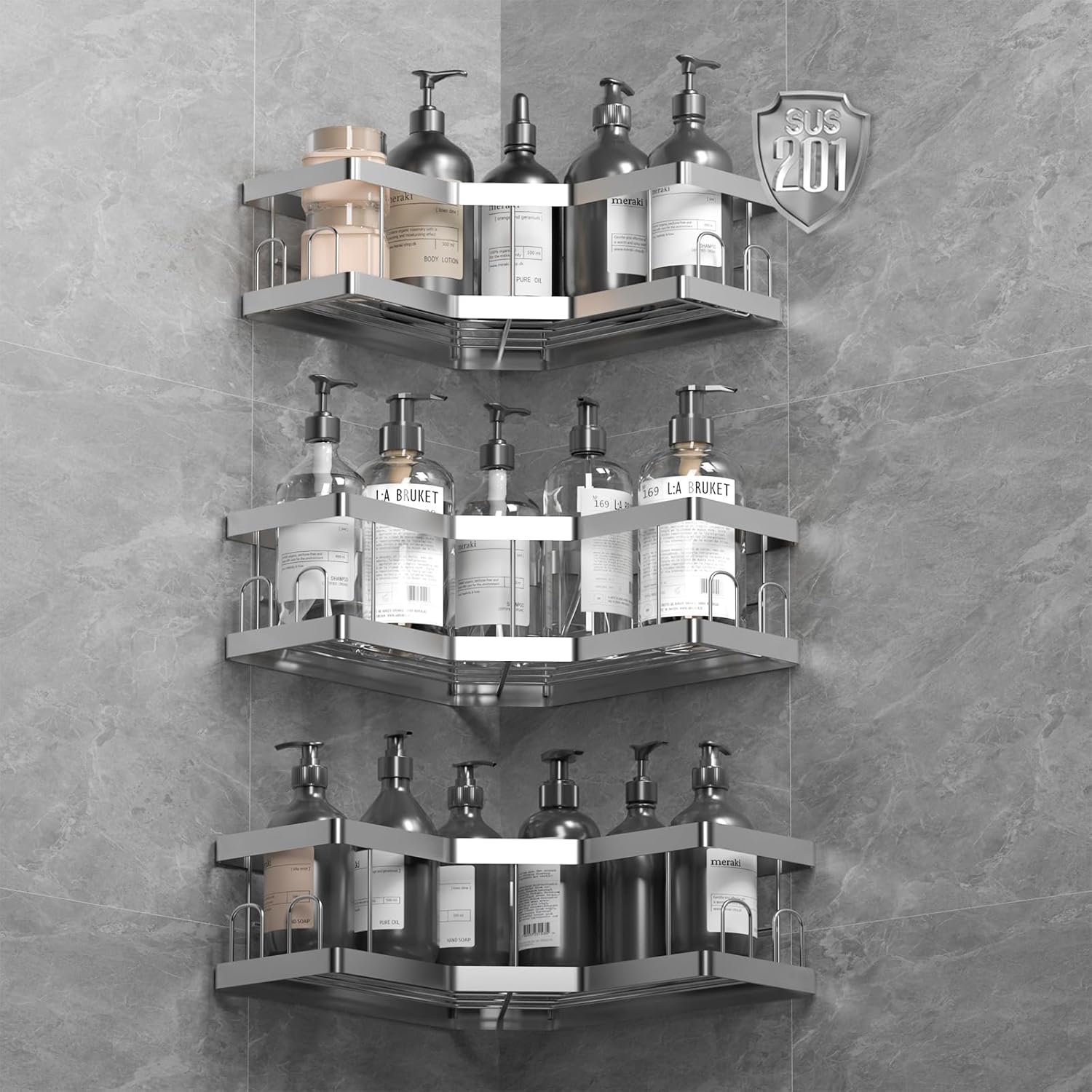Detalle de AceMining Shower Caddy 3-pack, stainless steel