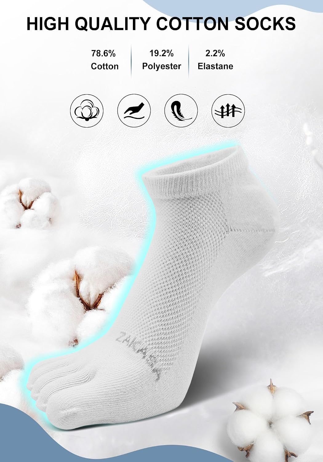 Thumbnail 4 de ZAKASA Five Toes Socks for Men – 5 Finger Low-Cut Athletic Crew (5 Pairs)