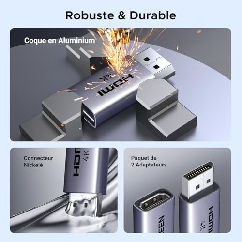 Thumbnail 5 de UGREEN Adaptateur DisplayPort vers HDMI 4K 30Hz / 2K 60Hz / 1080P 120Hz – Lot de 2