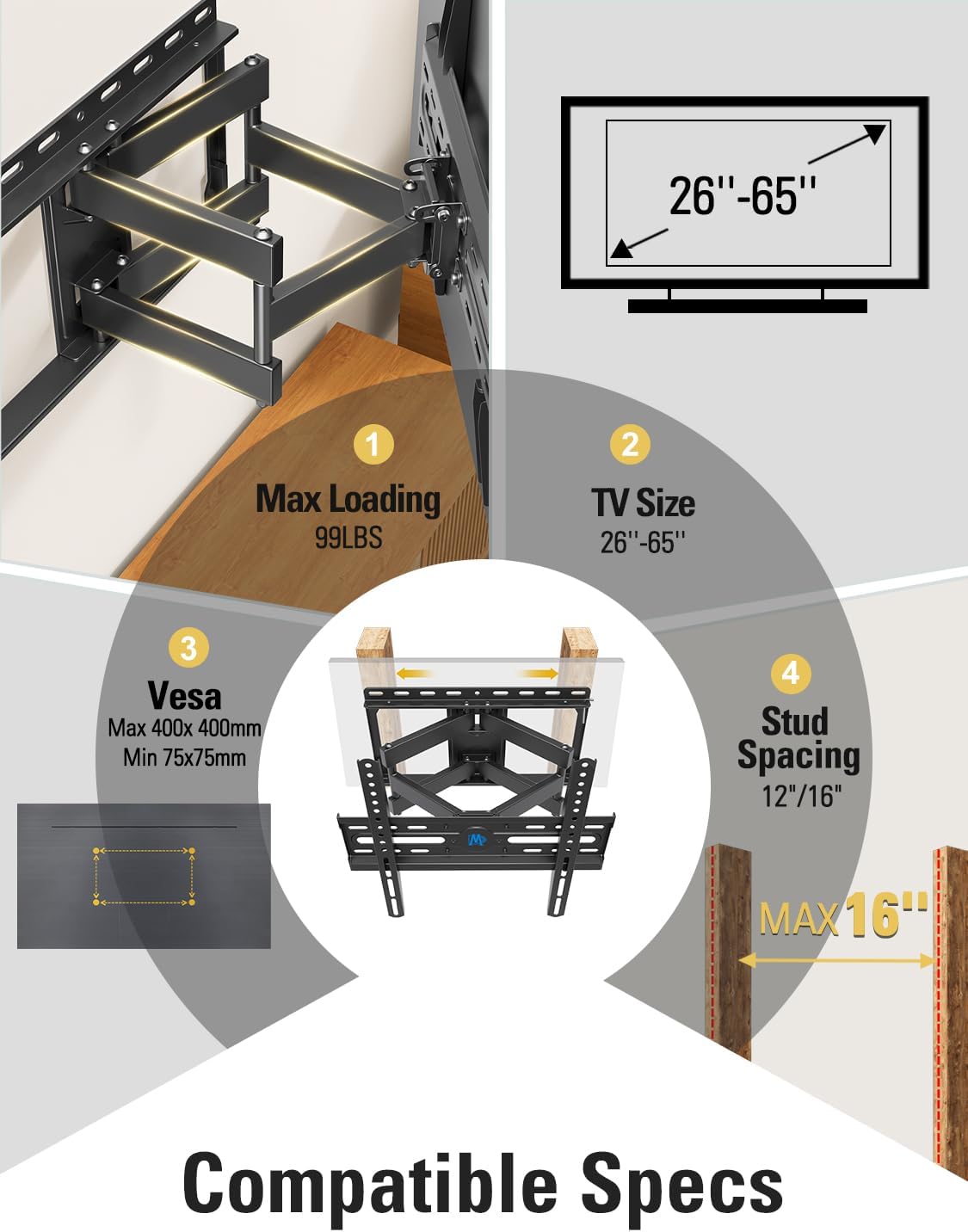 Thumbnail 6 de Mounting Dream MD2380-CA Full-Motion TV Wall Mount, 32–65 in, Swivel and Tilt